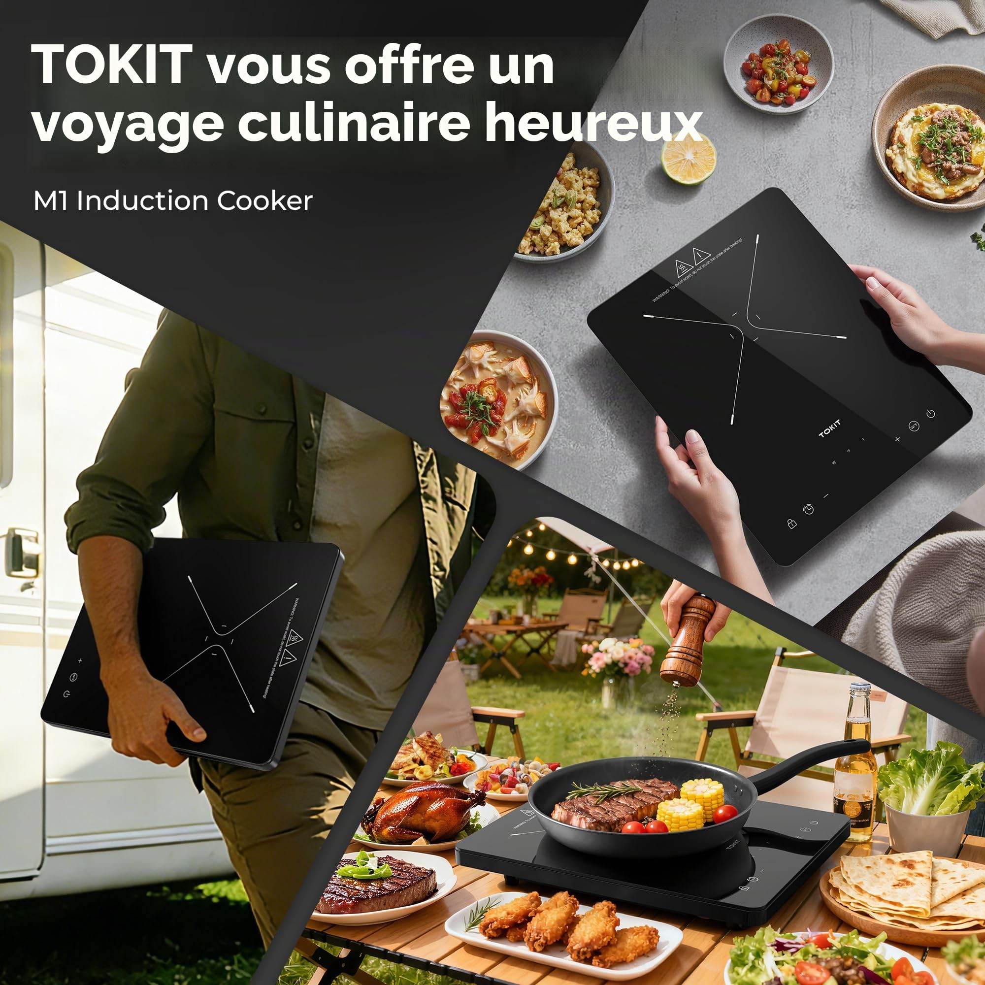 TOKIT Plaque de Cuisson à Induction 2000 W avec 9 Niveaux de Puissance, Minuterie de 90 Minutes, Ultra Fine 40 mm, Noire (M1)