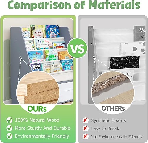 Miniatura 10 de MallBest Estantería infantil de madera maciza con contenedores de almacenamiento, estante frontal inspirado en Montessori para niños de 1 a 5 años,