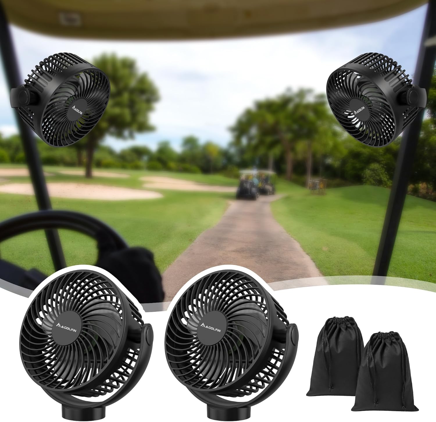 2-Pack Magnetic Golf Cart Fan Rechargeable
