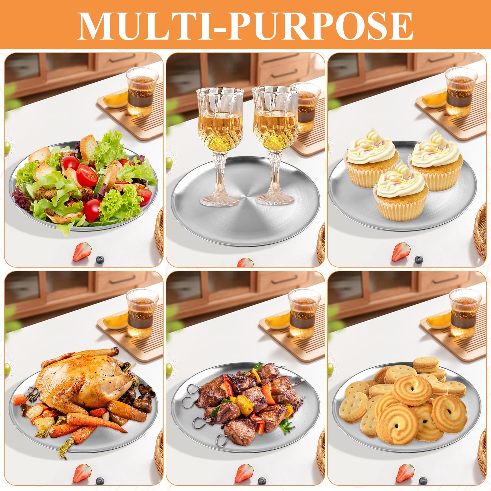 8 moldes para pizza de 12 pulgadas, bandeja de acero inoxidable para servir pizza con 4 espátulas de pizza, plato redondo antiadherente para hornear pasteles, pasteles, servir, vajilla,