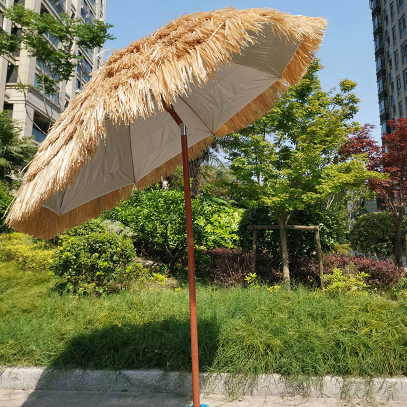 Parasol Balkonowy 2,0 M, 8 Żeberek Drewniany Parasol Ogrodowy W Stylu Hawajskim Wodoodporny Z Torbą Do Przenoszenia Na Plażę/Basen/Patio Parasol Zewnętrzny Namiot Przeciwsłoneczny