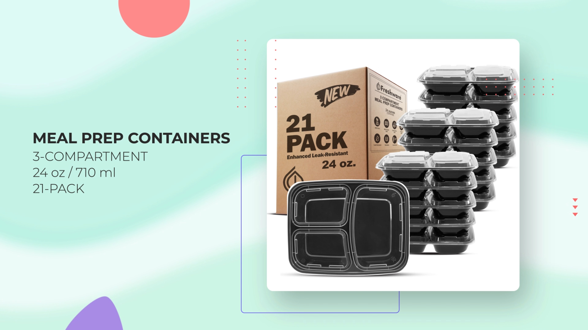 Amazon.com: Freshware Meal Prep Containers [21 Pack] 3 Compartment