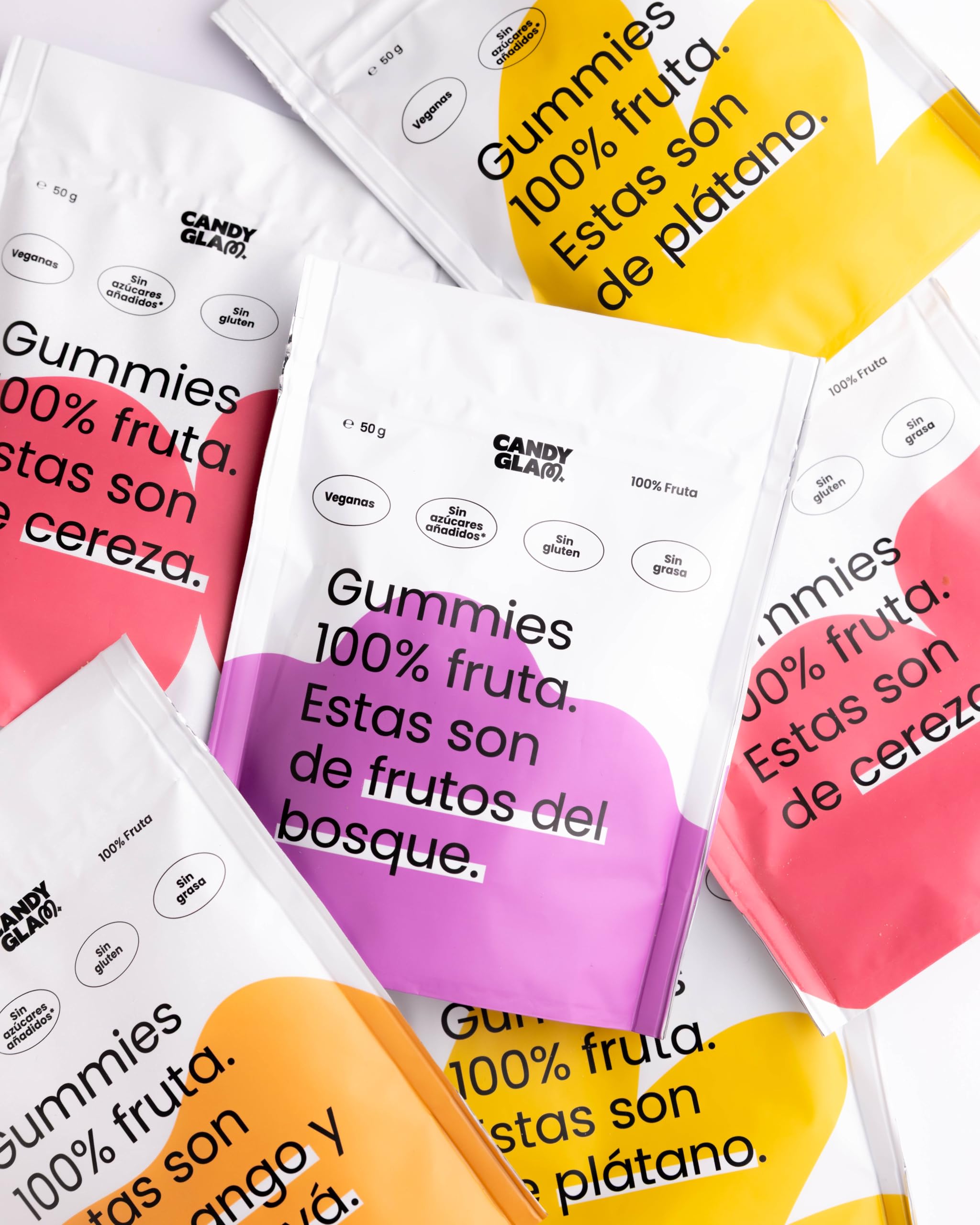 Candy Glam Pack Mixto de Gummies 14 Bolsas 7 Cereza + 7 Frutas del Bosque Veganas Sin Gluten Sin Azúcares Añadidos Snacks de Fruta Sabores Surtidos para Niños y Adultos