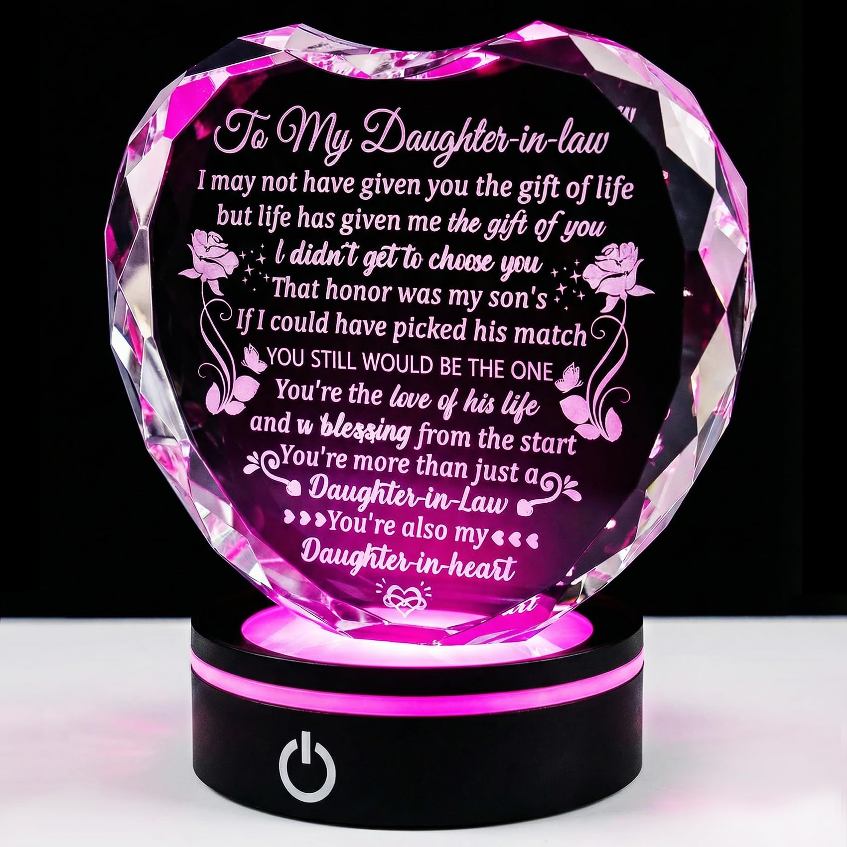 Arikyrist Crystal Heart Gifts for Daughter in Law from Mother in Law with LED Light Base on Wedding Birthday Mother's Day, to My Bonus Daughter Gift