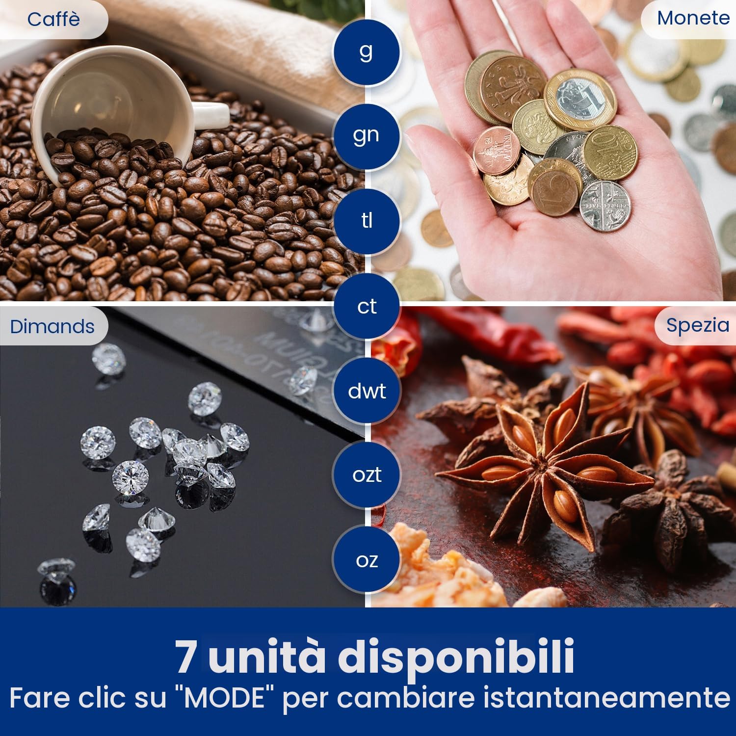 1000 g/0,01 g bilancia di precisione per monete e oro, bilancia digitale multifunzione mini con calibrazione e funzione di tara, 7 unità di misura, bilancia per grammi, bilancia per oro