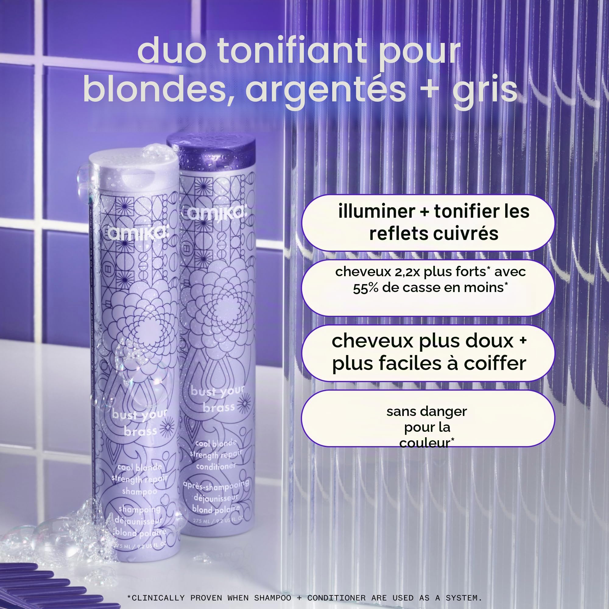 Amika BUST YOUR BRASS Cool Blonde Bond Repair Après-shampoing 500 ml