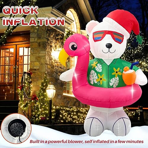 Miniatura 4 de Kofero Inflables de Navidad para exteriores, 6 pies, oso polar hawaiano, bonita decoración de Navidad con iluminación LED, decoración inflable de