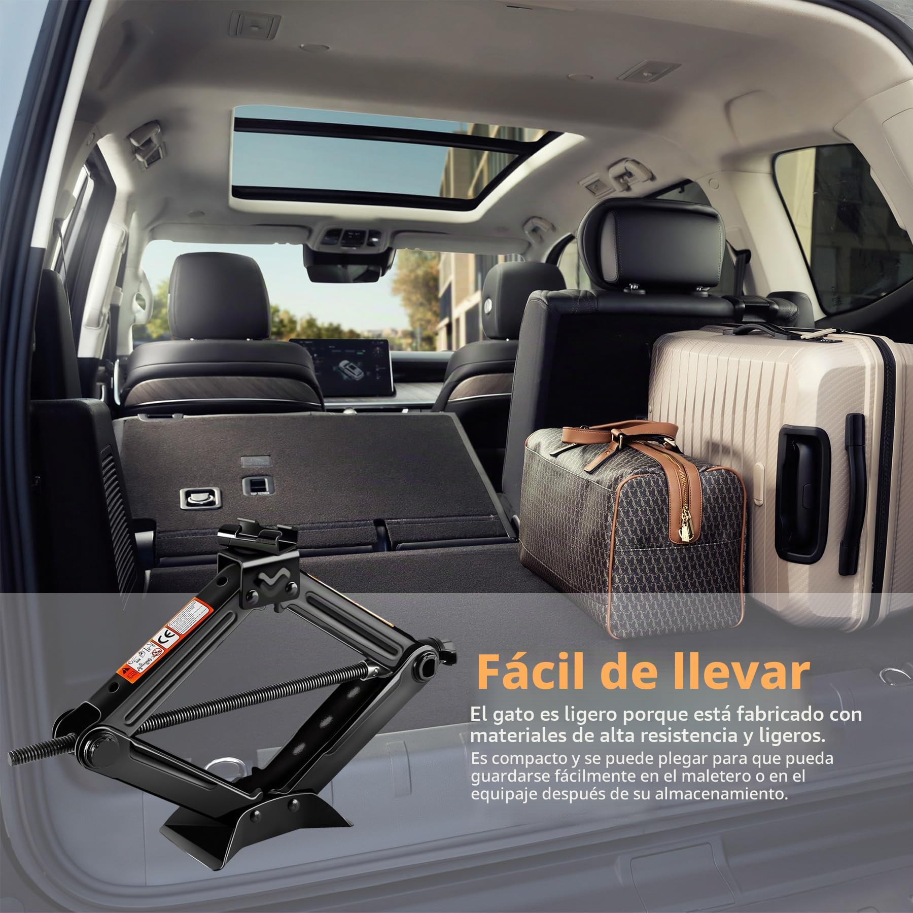 Gato de Tijera Ruedas Portatil 2T, Gato de Tijera Elevador Manivela Familiar Camioneta Levantador para Automóvil de Coche