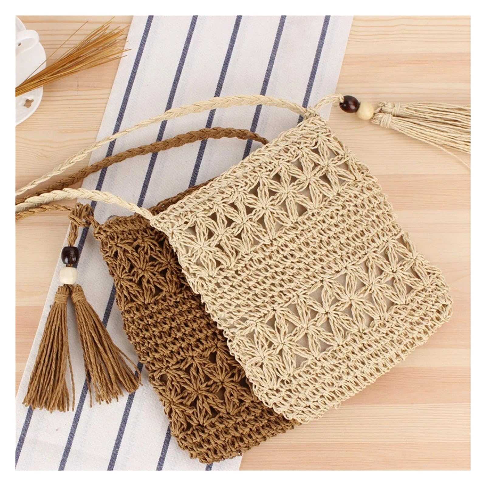 Bolso bandolera de crochet paja
