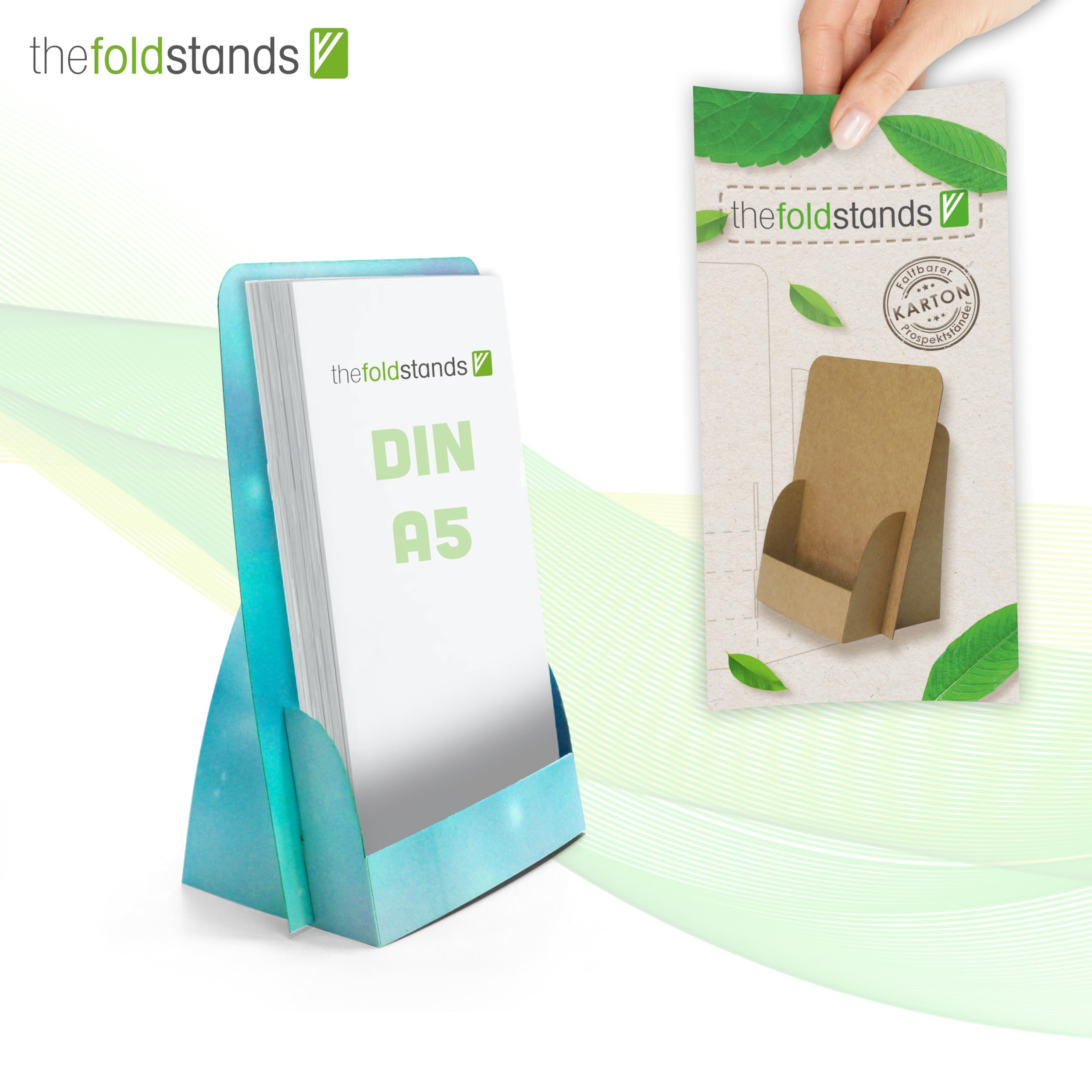 Lot De 5 Présentoirs à Prospectus A5 Pliables - Carton Recyclé Bleu - Pour Salons Et Expositions