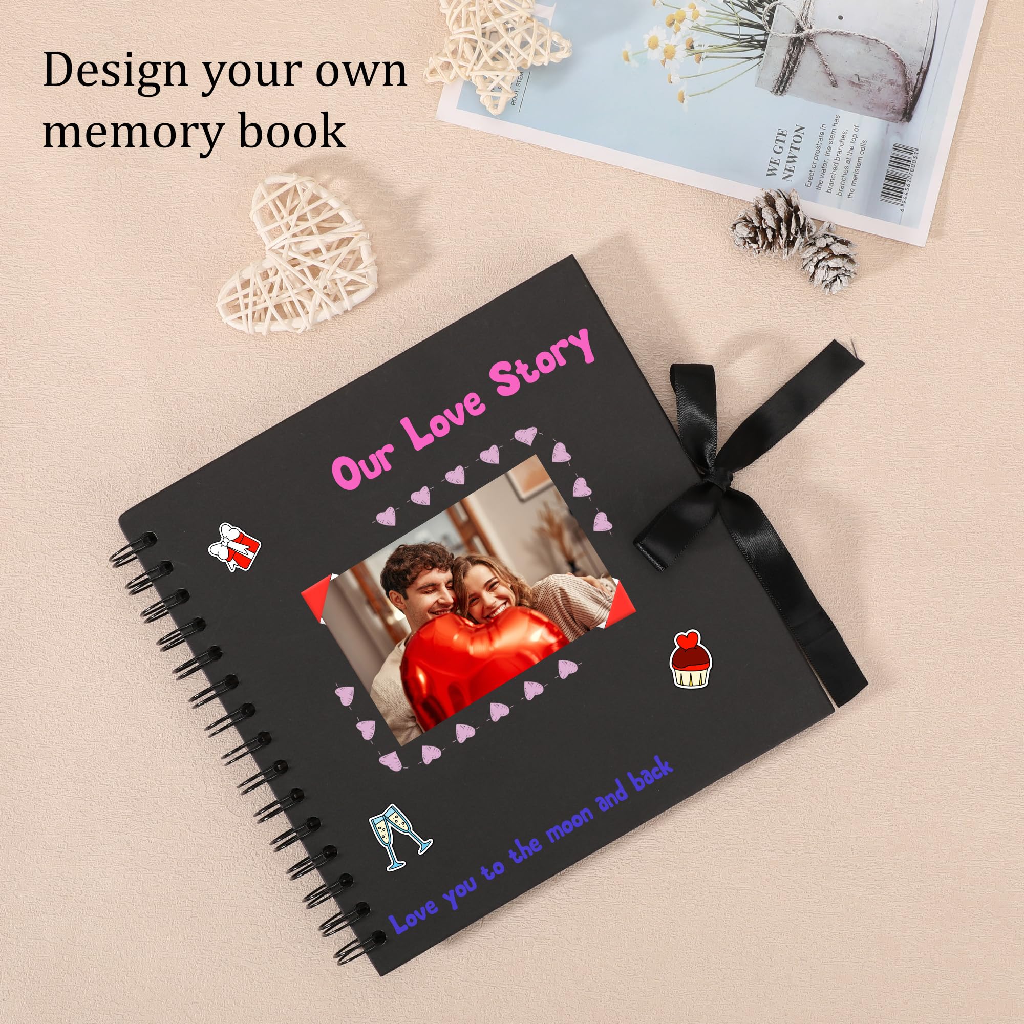 Scrapbook-Album mit 60 Seiten dickem Kraftpapier, 20,3 x 20,3 cm, schwarzes DIY-Fotobuch, kleines Erinnerungsbuch mit Fotoecken für Baby, Familie, Liebhaber, Haustiere