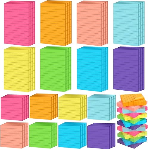 64 paquetes de notas adhesivas forradas con líneas, notas adhesivas de colores brillantes surtidos para escuela, hogar, oficina, productos, correos,