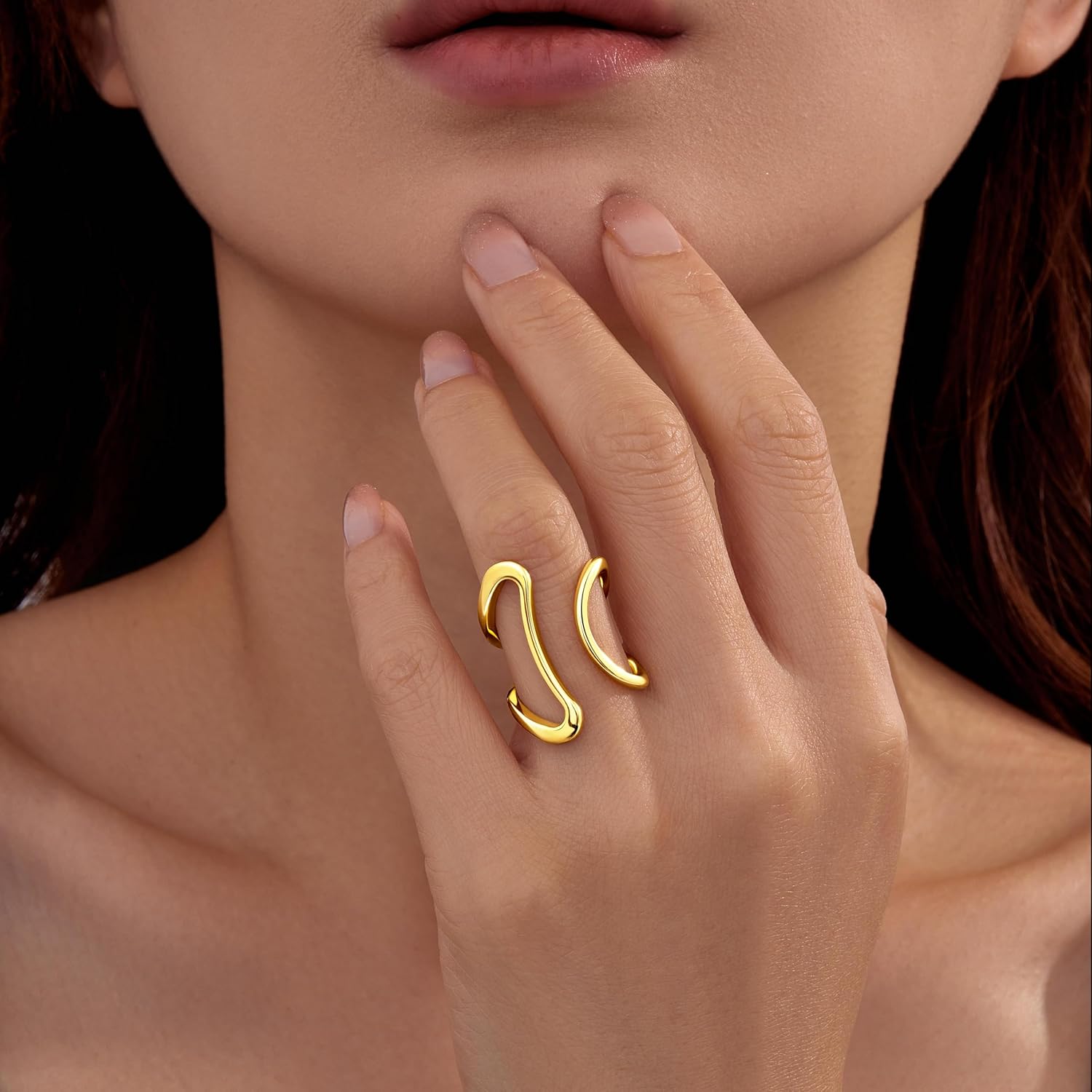 Gelbesty Waterproof Gold Statement Rings for Women, 14K Gold Chunky Open Stackable Rings Non Tarnish Fashion Adjustable Stainless Steel Pinky Knuckle Signet Vintage Ring Jewelry Size 5-11 - Image 9