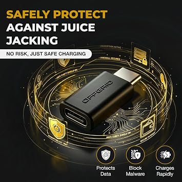 OFFGRID USB C Data Blocker Made in USA, Charge Only Adapter, Protect Against Juice Jacking, Fast Charging USB-C Security Adapter, Compatible with iPhone, Android, Laptops & Tablets