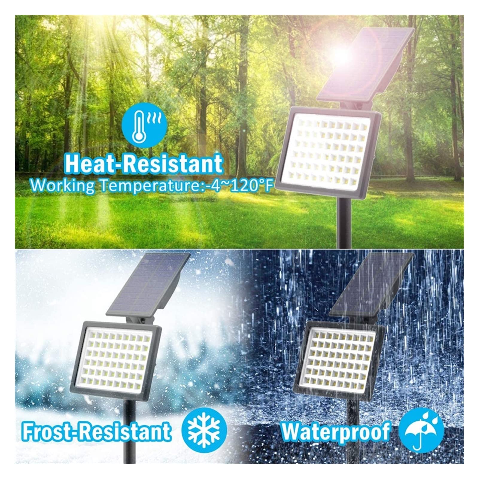 Outdoor 1 szt. / 2 szt. 50/54LED Regulowana lampa słoneczna Zewnętrzna wodoodporna lampa słoneczna Solarna lampa ogrodowa Solarna lampa ścienna do ogrodu na podwórze, trawnik, ścieżkę (ciepły biały