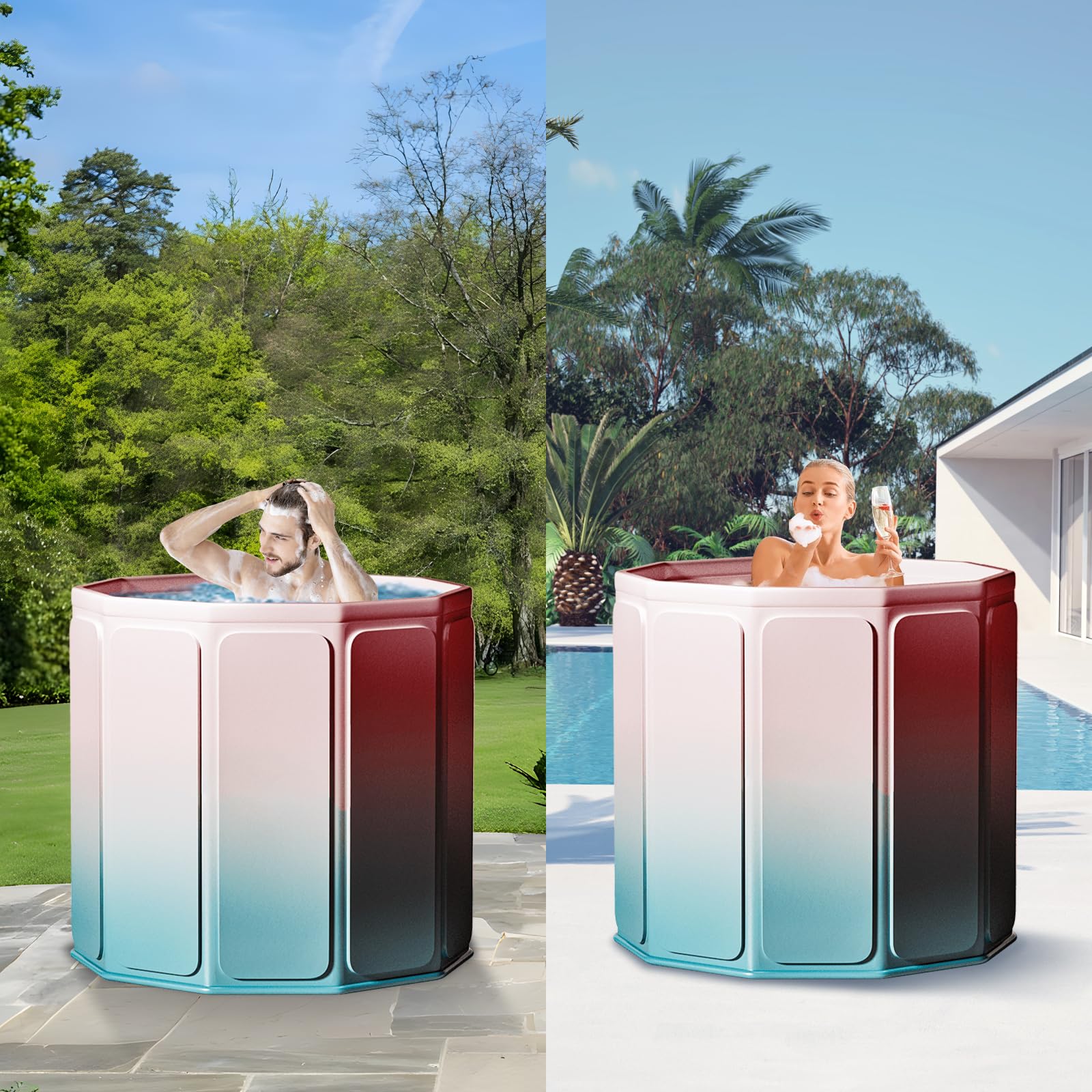 XUDREZ Baignoire Pliable, Baignoires Portable Pliage pratique, Pliante SPA Baignoire pour Petite Salle de Bain, Trempage Autoportante Enfant Adulte, Rose dégradé