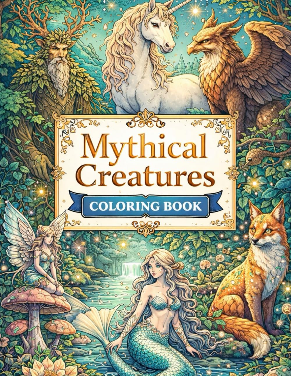 Mythical Creatures Coloring Book: Relaxing Fantasy Coloring Pages with Magical Beings for Adults and Teens