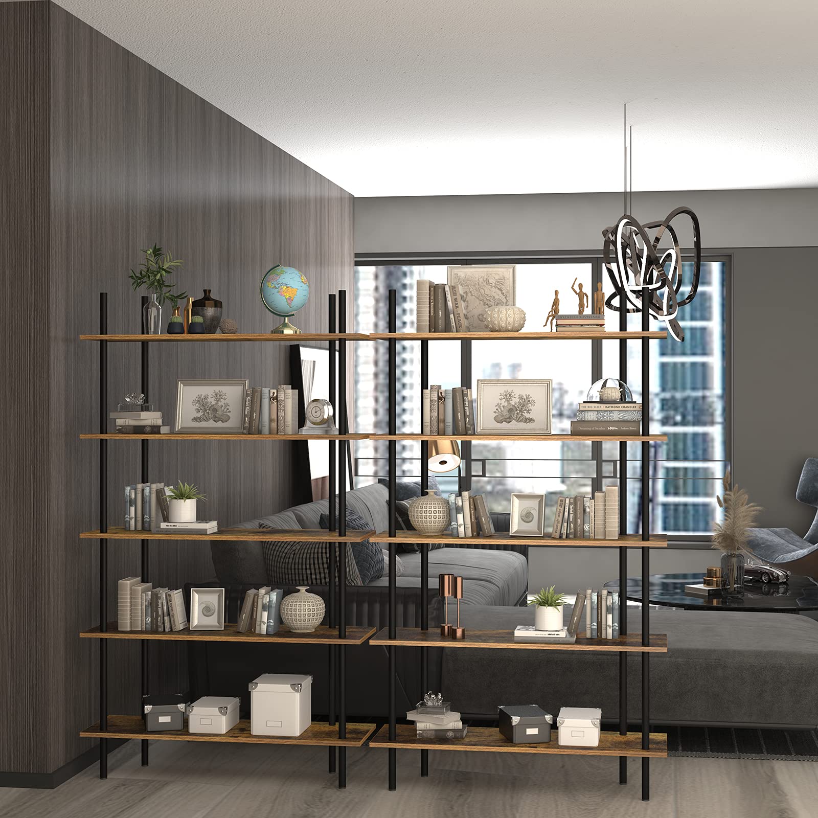 Buy 5 Tier Bookshelf, 66.7" Industrial Wood Bookcase Tall Bookshelves