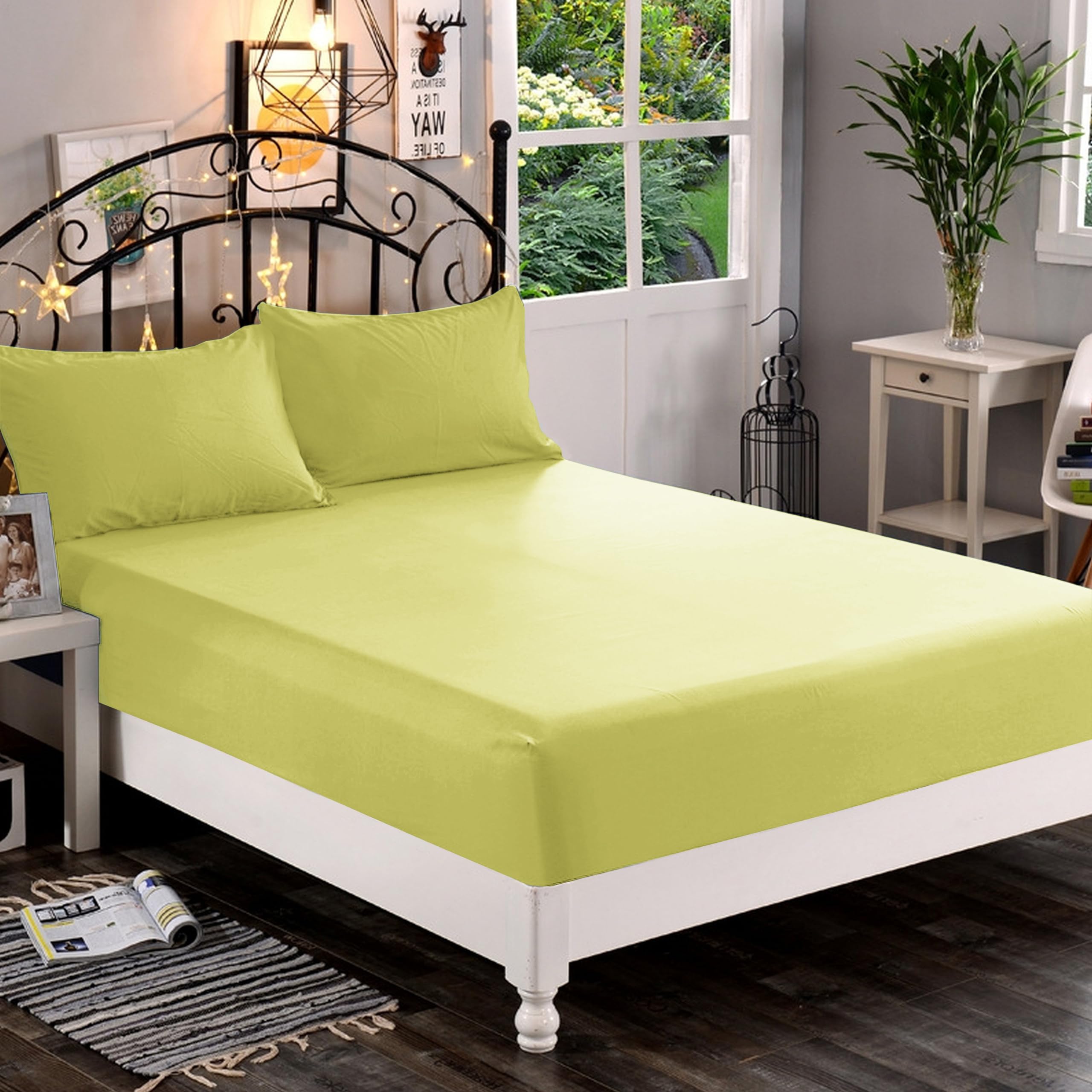 Elegant Comfort 1500 Premium Hotel Quality 1-Piece Fitted Sheet, Softest Quality Microfiber-Deep Pocket up to 16 inch,Wrinkle and Fade Resistant, King, Pistachio