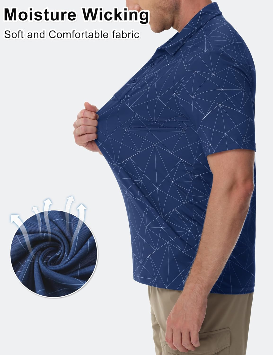 Cotrasen Mens Golf Polo Shirts Short Sleeve Quick-Dry Print Tee Shirt Moisture Wicking Performance Polo Strech Shirts - Image 5