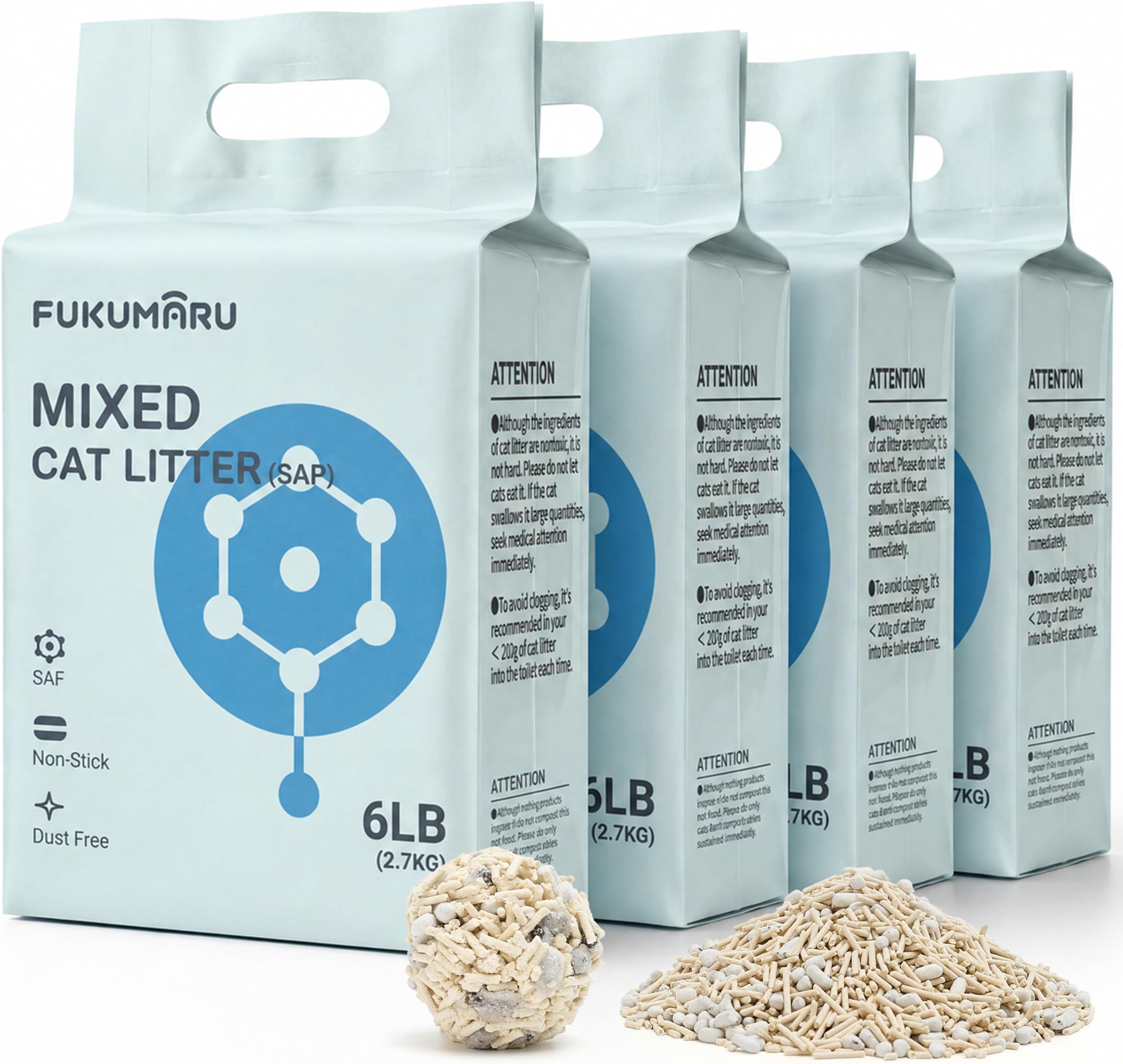 Tofu Cat Litter, 10.8 kg, Clumping Litter for Cats, Mixed Apple Wood Pellets, Dust-free and Easy Clumping, Odour Control, Flushable, Low Residue