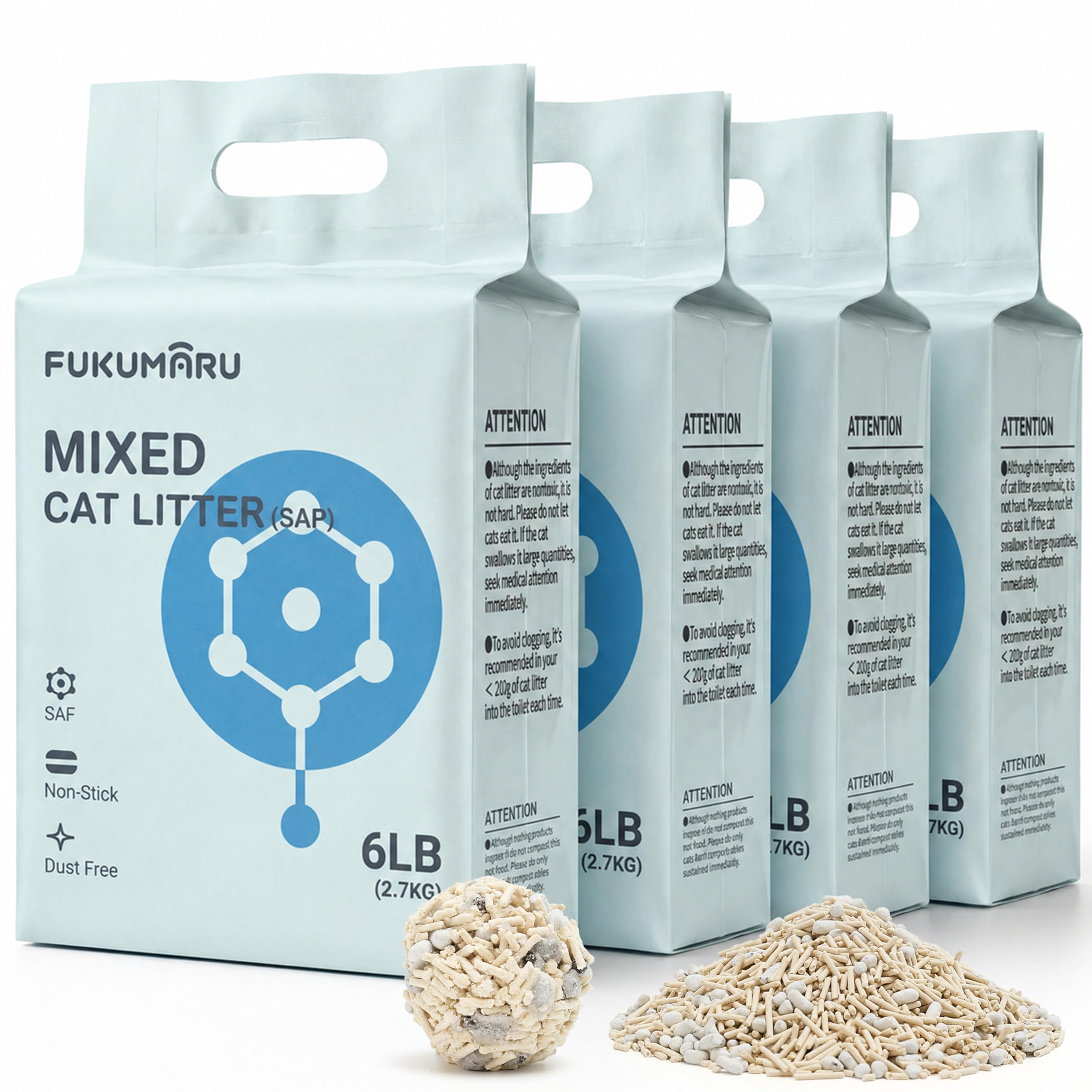 Fukumaru Tofu Cat Litter Super Ultra Absorbent, Dust Free, Direct to Toilet, Lightweight, Quick Clumping, Low Tracking, Odor Control, White Tea Light Aroma Mixed, 16 L (4 Packs)