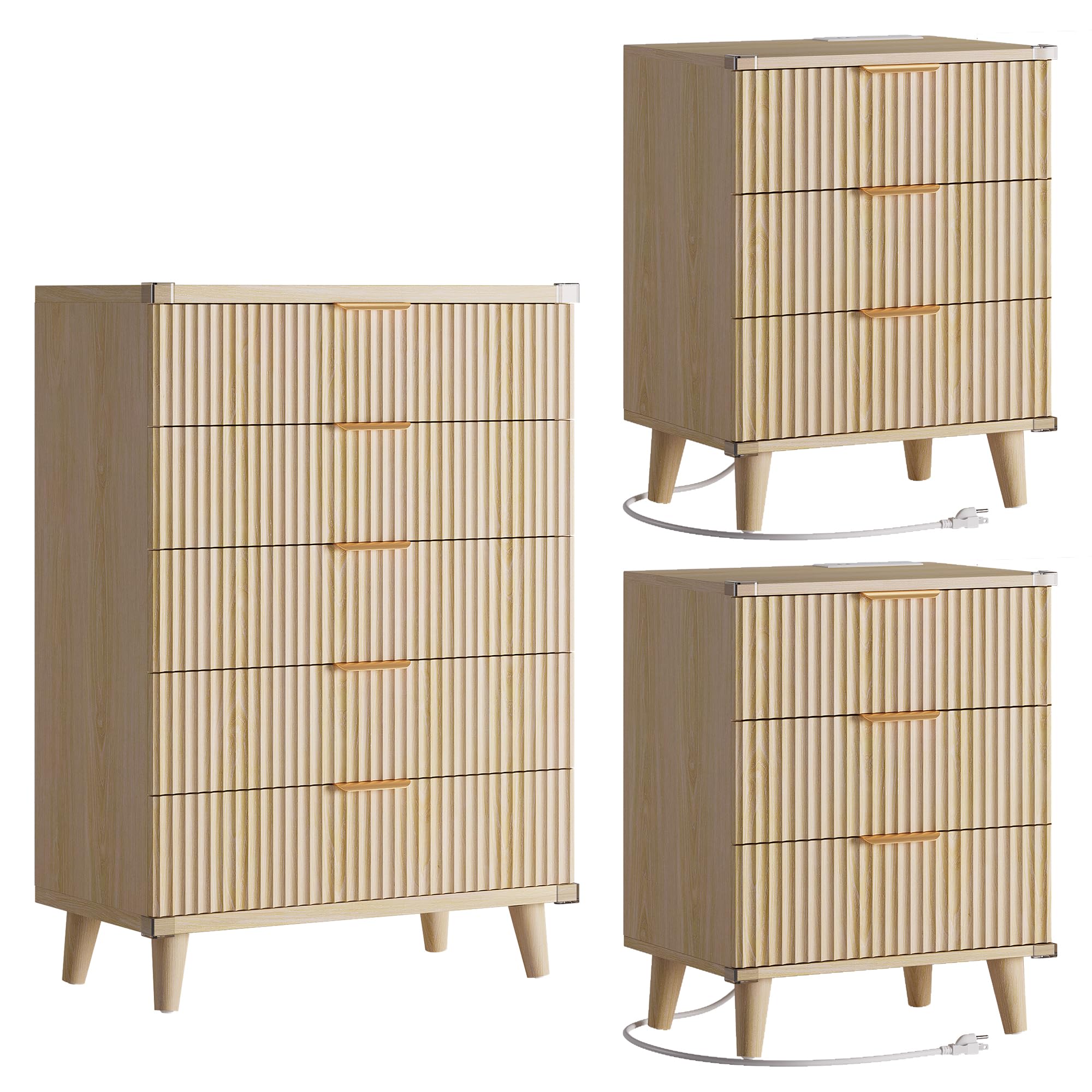 Lulive Modern Dresser and Nightstand Sets 3-Piece