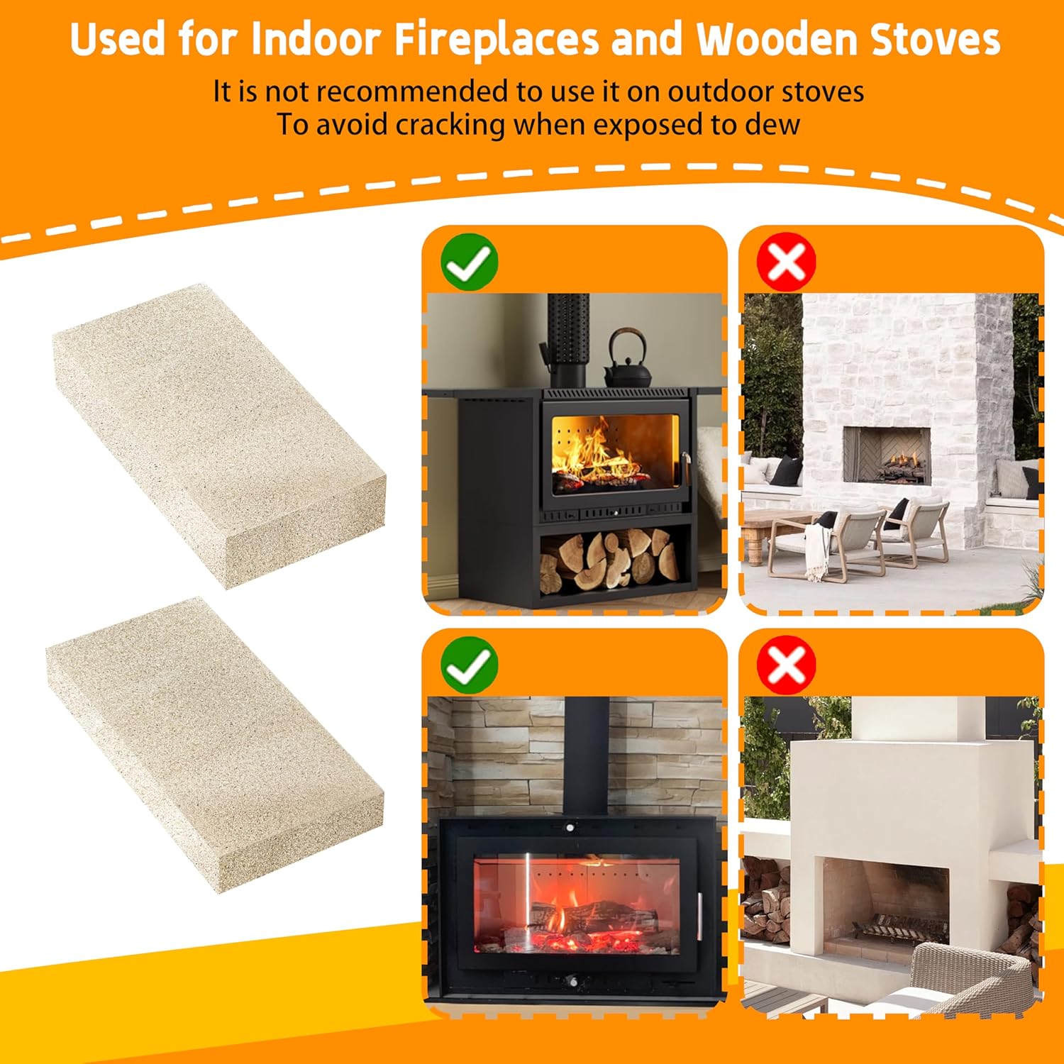 Firebricks,Fire Bricks for Wood Stove,High Temperature Resistant Vermiculite Bricks(2700F),Cuttable and Drillable,Ideal for Wood Stoves and Fireplaces,Size 9" x 4-1/2" x 3/4", 12Pack