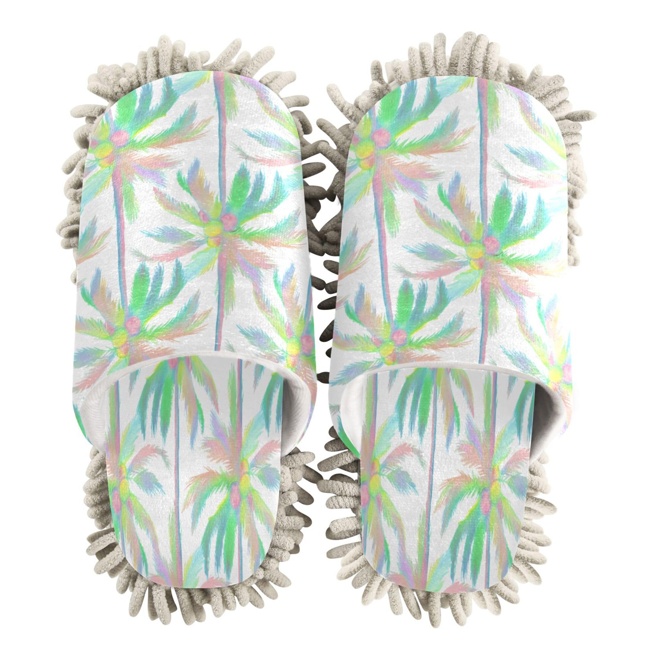 Kigai Palm Trees in Soft Pastel Color Mop Slippers for Floor Cleaning, Slippers for Women Men, Microfiber Floor Cleaning, M