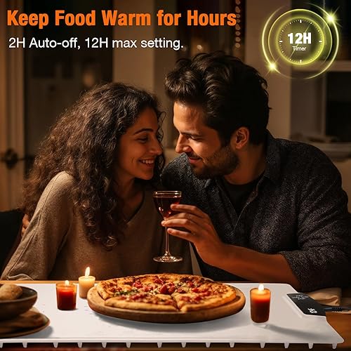 Miniatura 2 de Tapete de calentamiento de alimentos con 7 temperaturas, temporizador de 2 a 12 horas y bloqueo para niños, bandeja de calentamiento eléctrica