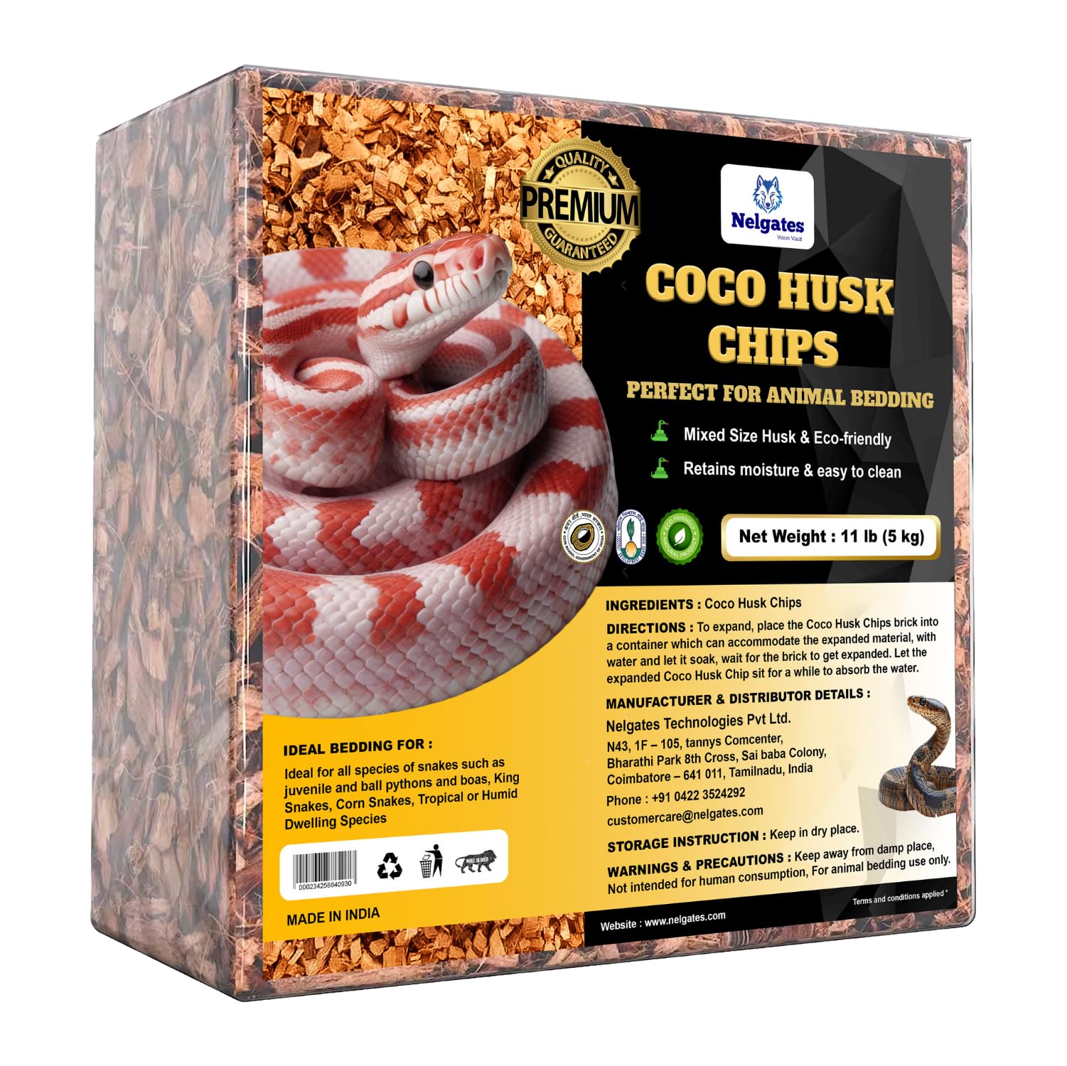 Nelgates Coco Husk Block for Animal Bedding pet Products | Dogs, Cats Reptiles Snakes Chicken Birds 5kg