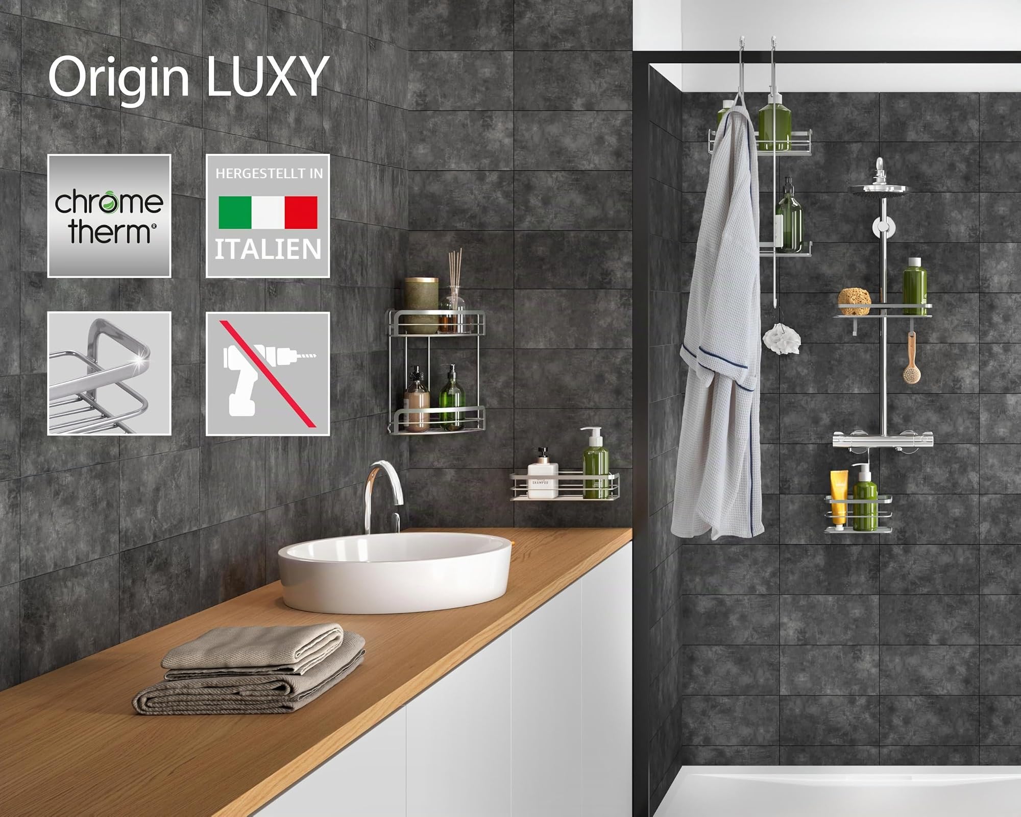 Metaltex Bad Eck Regal 2-Etg. Origin LUXY, ohne Bohren, selbstklebend