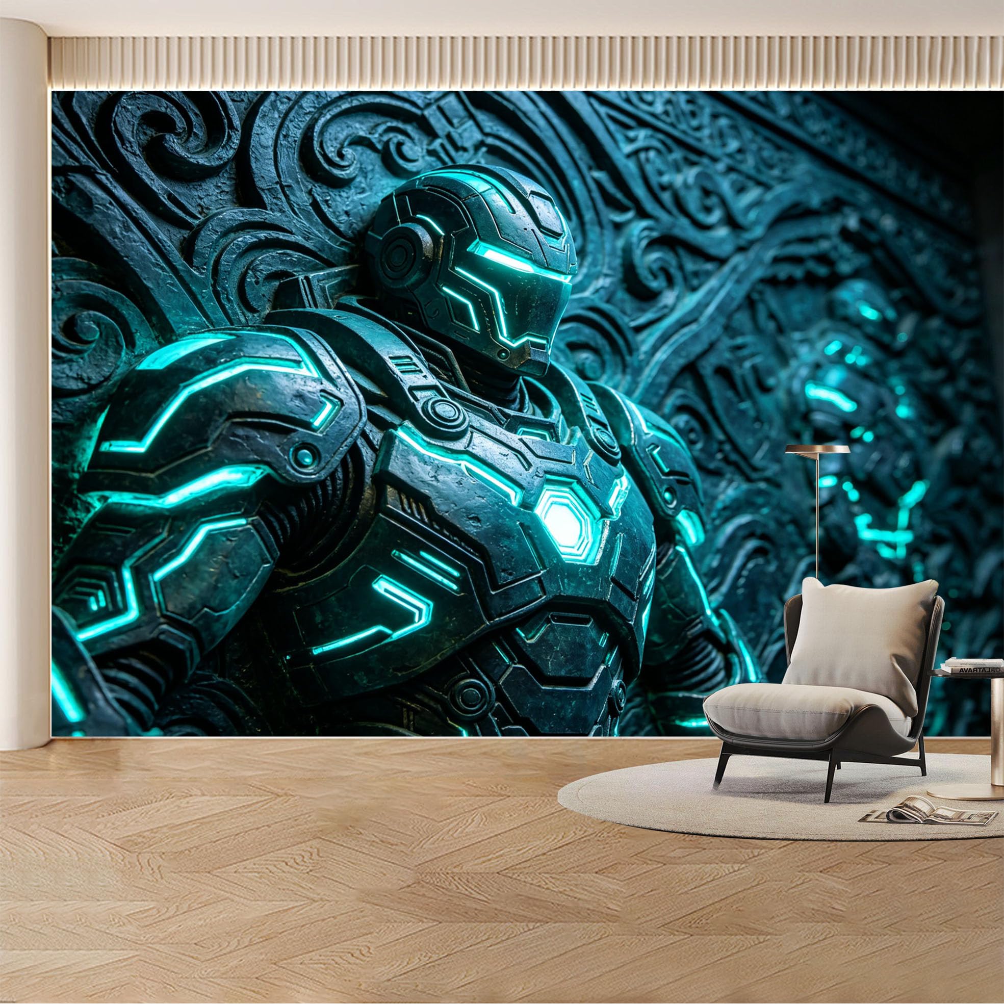 Custom Wall Mural Wallpaper Futuristic Robot Armor 3D Effect Modern Wall Decor Large Wall Art Cyberpunk Metallic Style Removable SelfAdhesive Large Photo for Living Room， Bedroom， Office