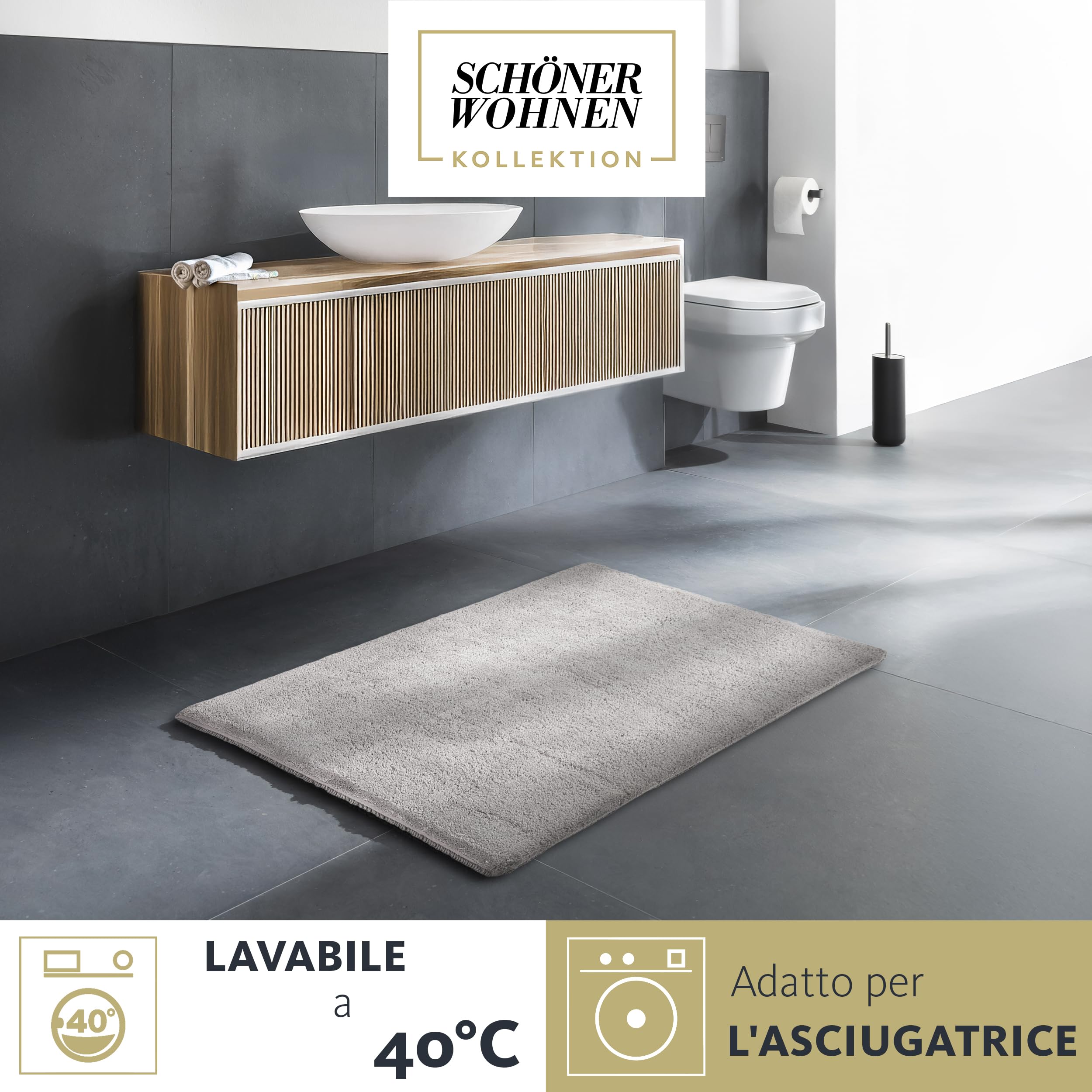 Collezione Schöner Wohnen Tappeto da bagno 60 x 90 cm - reversibile - lavabile - 100% cotone - monocolore - grigio chiaro