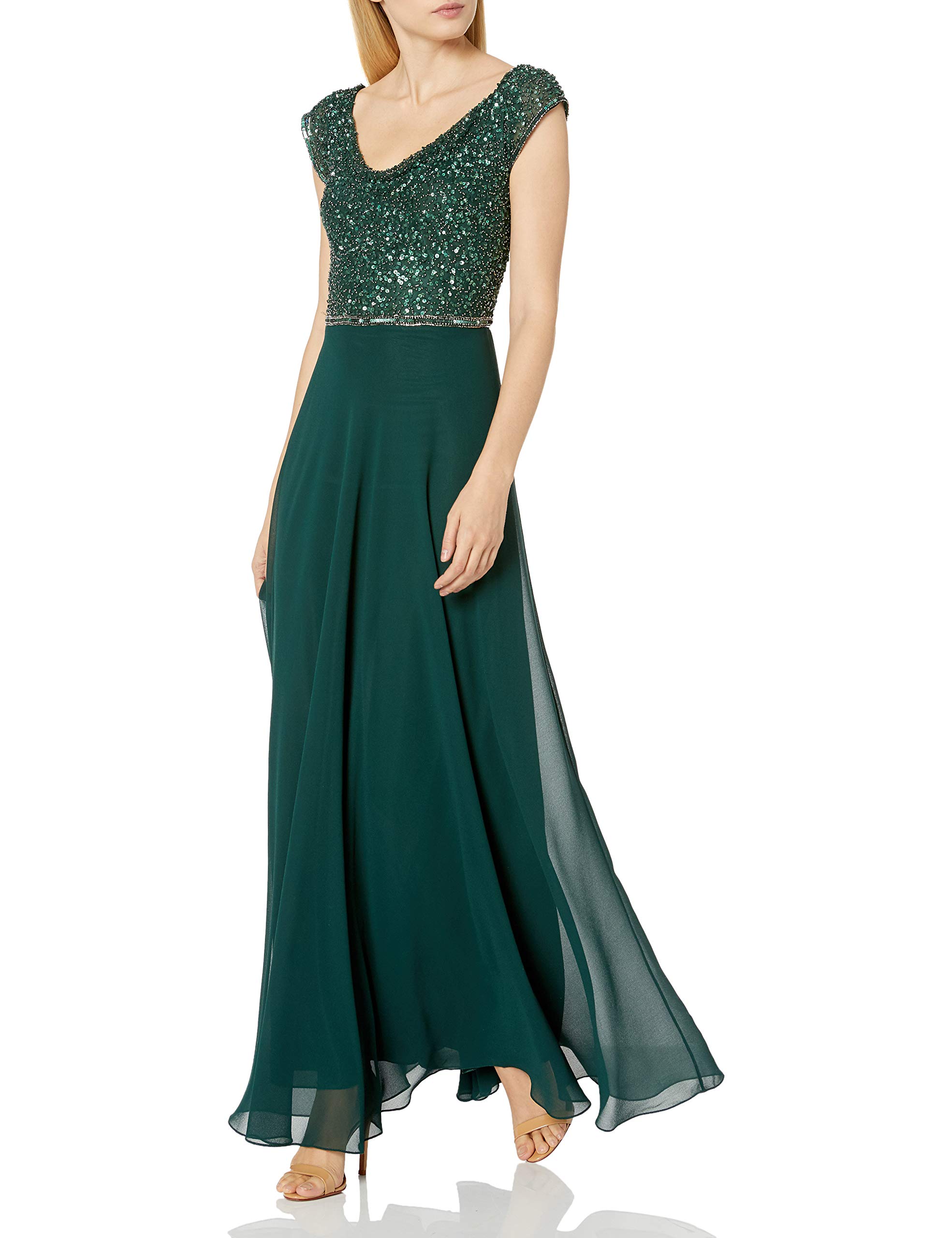 J Kara Womens Cowl Neck Cap Sleeve Popover Beaded Bodice