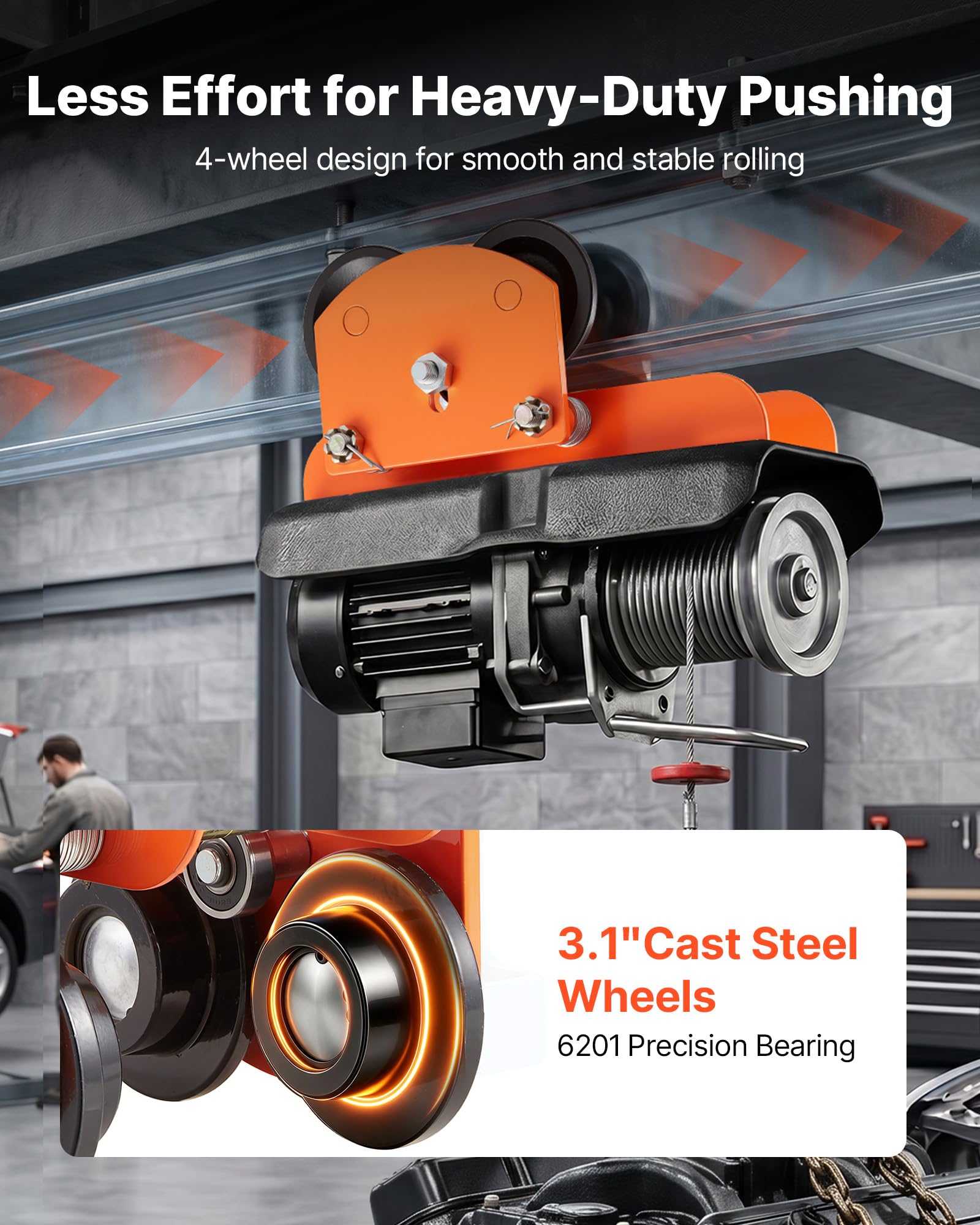 VEVOR Carrello per Trave a I, Carico 0,5 T, Larghezza Regolabile 68–110 mm, Carrello a Spinta per Paranco Elettrico a Doppia Ruota Scorrevole, Adatto per PA200–PA500, per Travi a I Dritte e Curve