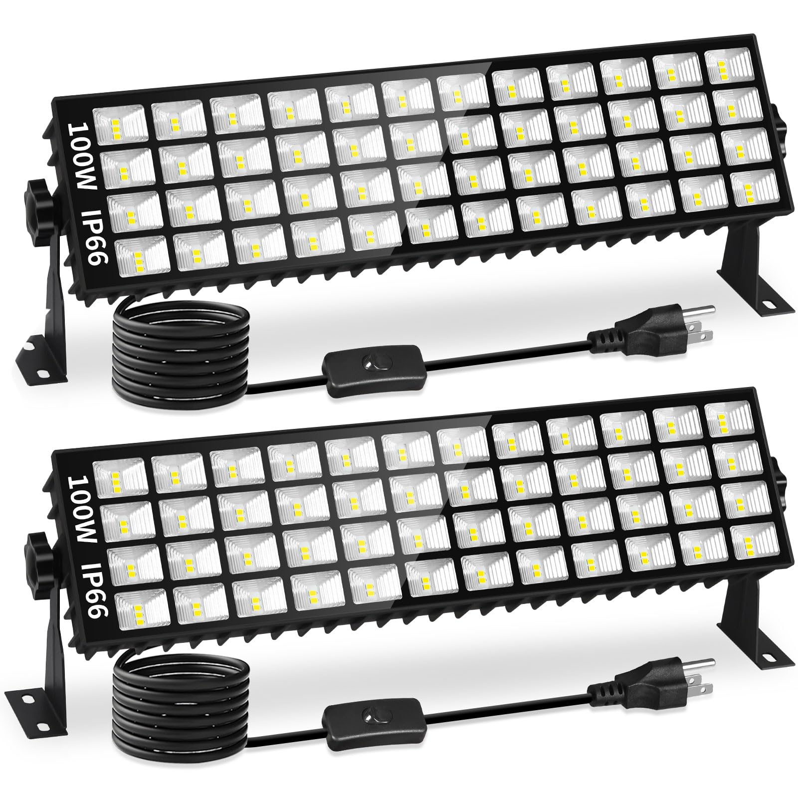 2 Pack LED Shop Lights, 100W 14000LM 6000K Plug in Garage Light with 6FT Power Cord, IP66 Waterproof Work Bench Shop Lights for Garage, Workshop, Warehouse, Outdoor, Yard, Garden