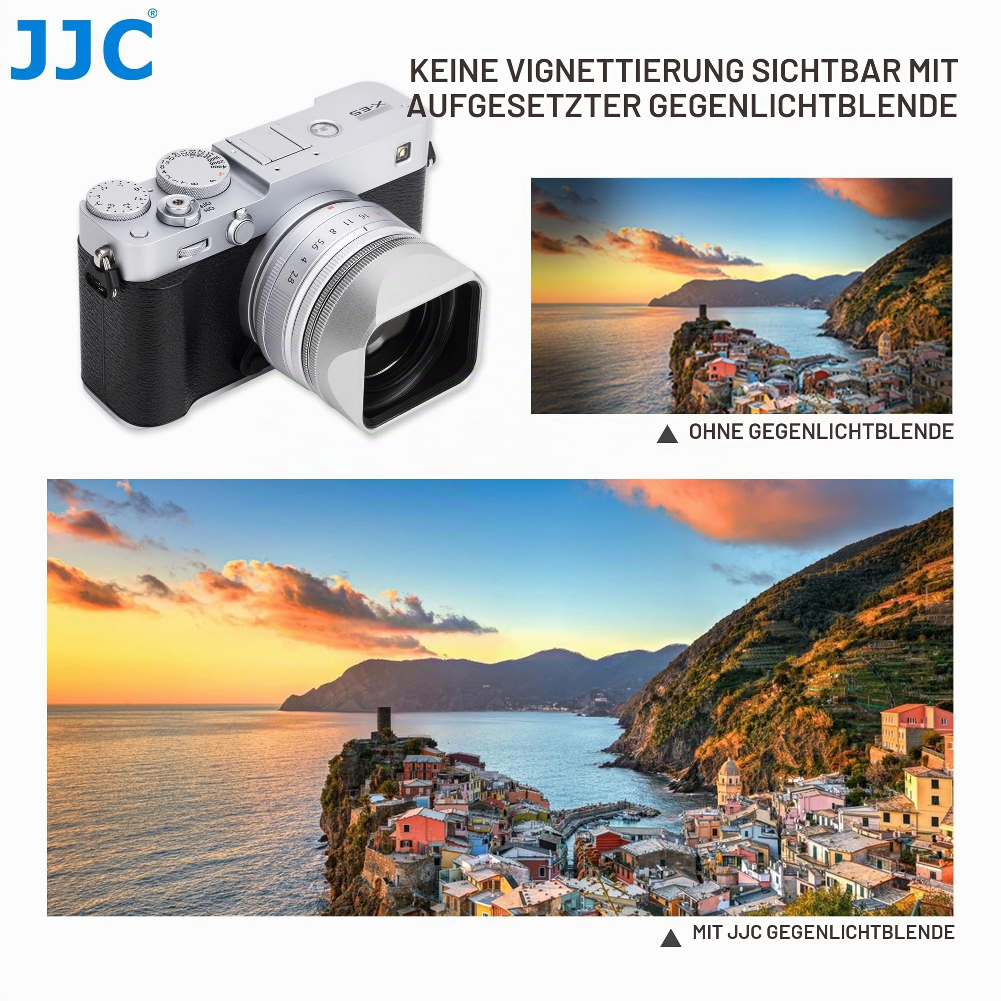 JJC Metall-Bajonett-Gegenlichtblende und -Kappe mit Adapterring, kompatibel mit Fujifilm X-E5 + XF 23 mm F2.8 R WR, XF 27 mm F2.8 R WR, XF27 mm F/2.8, passend für Ф39 mm Filter, ersetzt LH-XF27