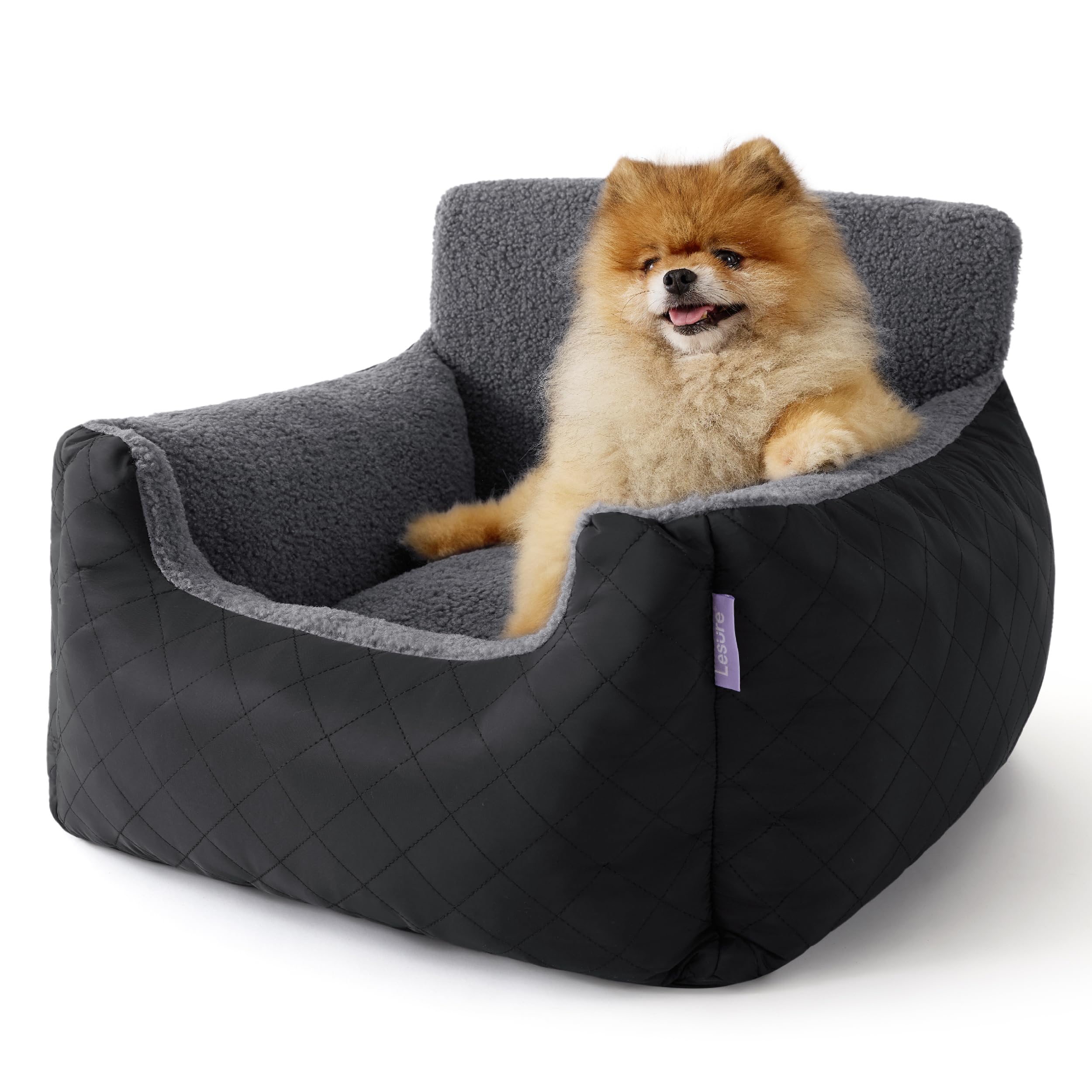 Lesure Small Dog Car Seat - Waterproof Dog Booster Seat, Puppy Car Bed With Clip-On Leash for Pet Travel Carrier Bed, 54.5x49.5x38cm, Black