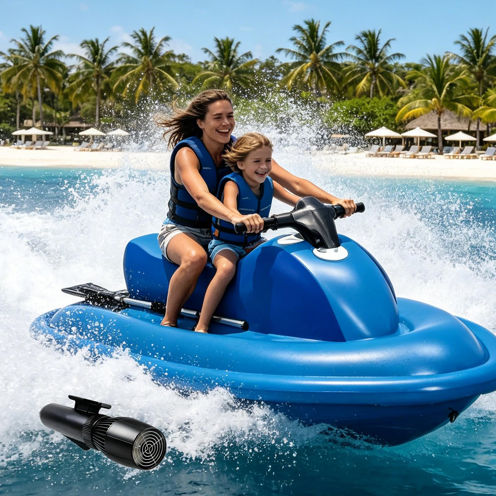 Water Inflatable Boat with Motor, 2 Persons Underwater Propulsion Jet Ski with Dual Safety Fins & 500W/700W Underwater Propeller,Easy Ride Mini Jet Boat for Adults, Pool, Lake & Ocean Fun 700Wpro16A
