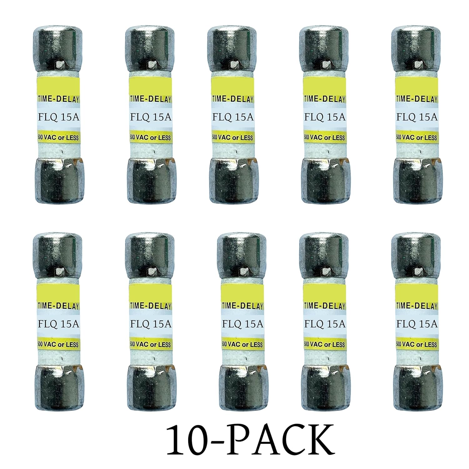 10-Pack New FLQ-15A FLQ 15A 500Vac Time Delay Fuse,FLQ-15 Time-Delay Cartridge Fuses