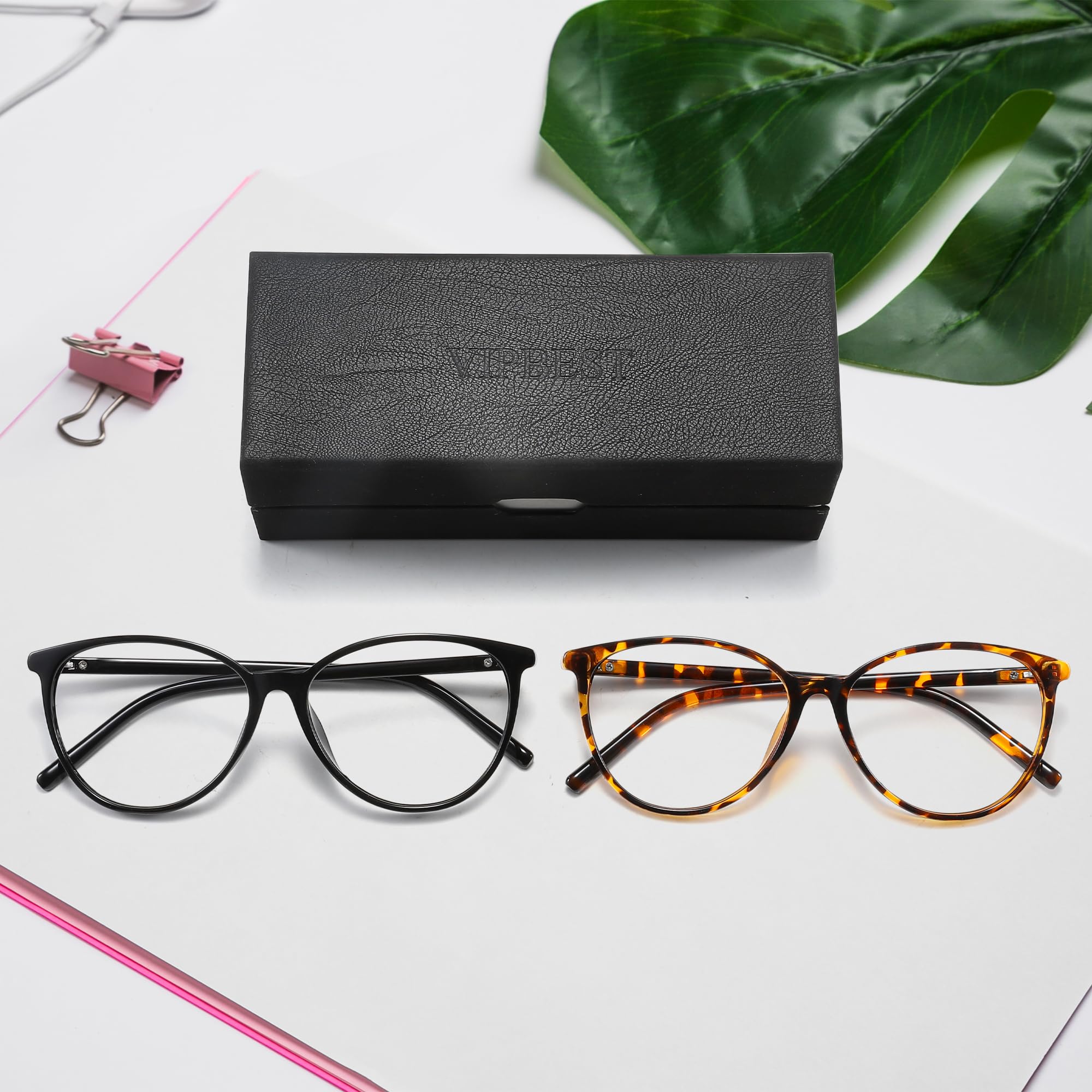 VIPBEST Blue Light Blocking Glasses for Women Men Round Oval Cat Eye Womens Computer Gaming Blue Light Glasses 2 Pack Black/Demi Browm