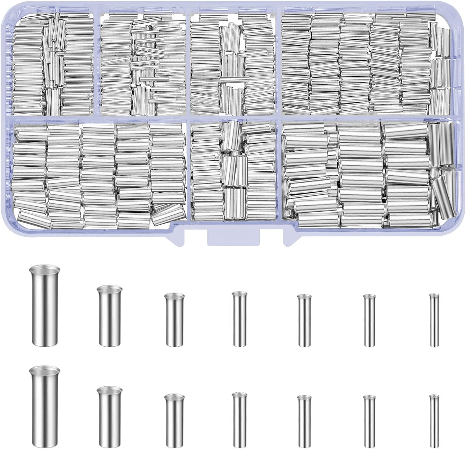 650 Pcs 7 Sizes Wire Ferrules Kit, Tinned Copper Crimp Connectors, 22-18 AWG 16-14 AWG 12-10 AWG Non Insulated Electrical Cable Pin Cord End Terminals, Wire Copper Crimp Fitting Ferrules