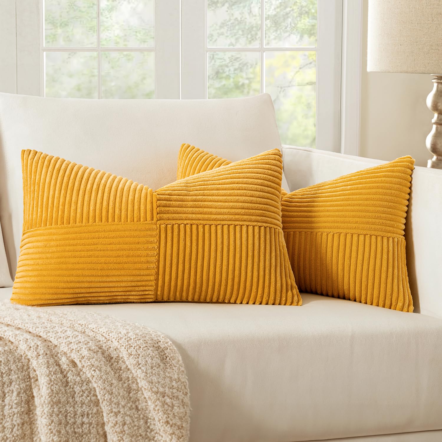 MIULEE 2er Set Kord Kissenbezug Dekorative Kissenhülle Sofakissen Modern Weich Deko Couchkissen mit Verstecktem Reißverschluss Sofa Zierkissenbezug