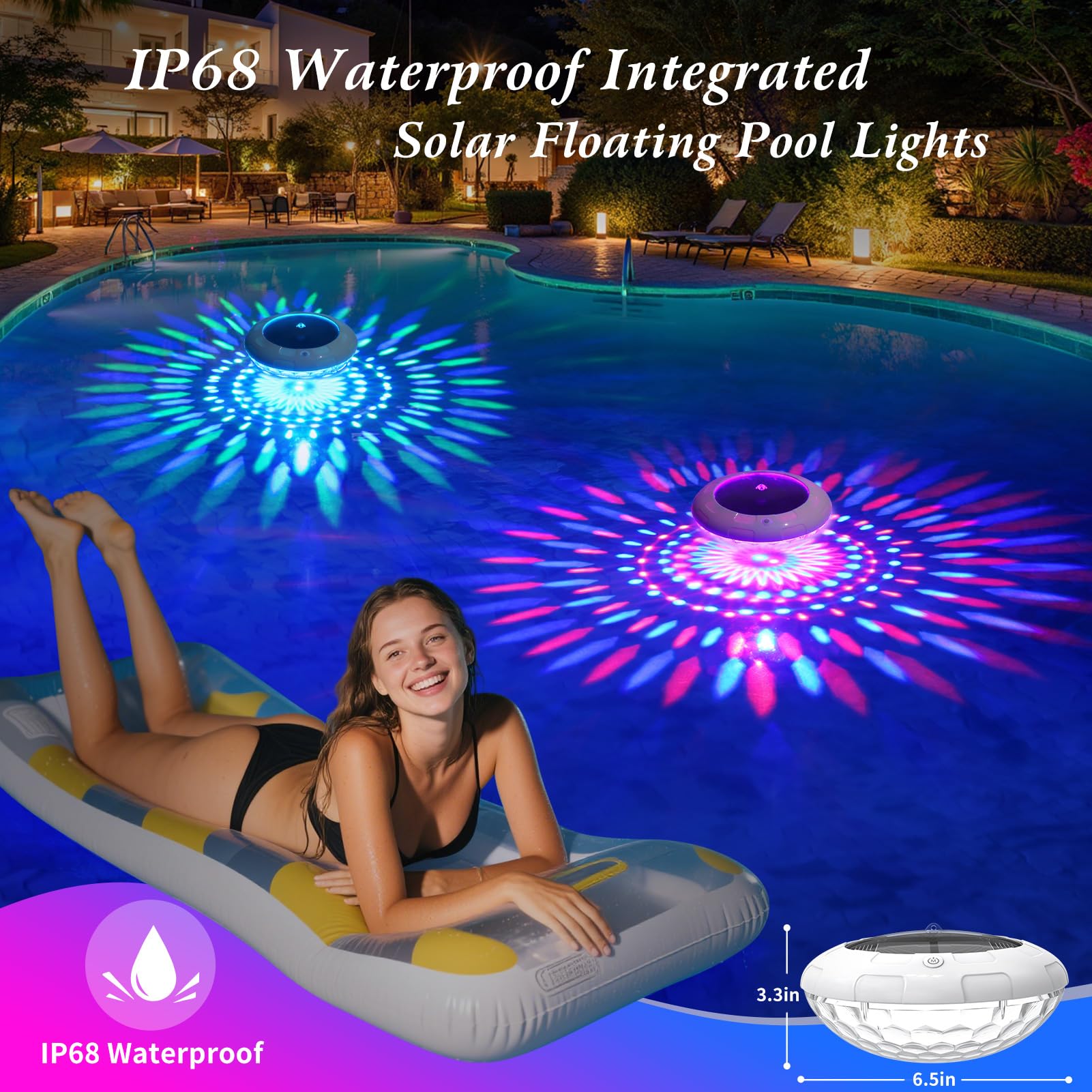 Pool Light For Above Ground Pools Solar Pool Fountain Sola Floating Pool  Lights, 9 Fixed Colos Uff06 3 Dynamic GB Pool Solar Lights Floating Pool  Fountain, image size:1601x1601