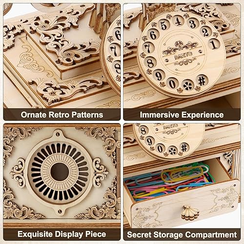 Miniatura 4 de 3D Wooden Puzzle for Adults - Retro Telephone Model Kit, 135 Piece Steampunk DIY Craft Decor, Unique Desktop Decor & Ideal Christmas Birthday Gift