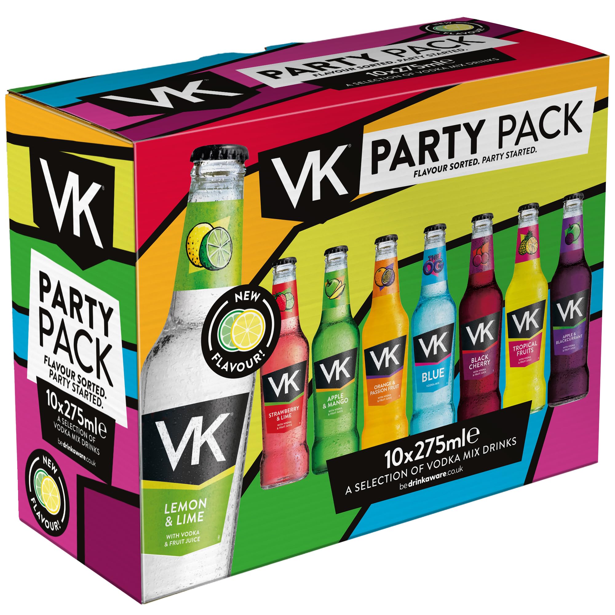 Party Pack 10 x 275ml | 3.4% ABV | Alcopops Party Pack | 10 Bottles | Vodka & Fruit Juice | Ready To Drink | Mixed Pack | Premixed Alcohol Drinks | Fruity Flavoured Sparkling Vodka Drinks |