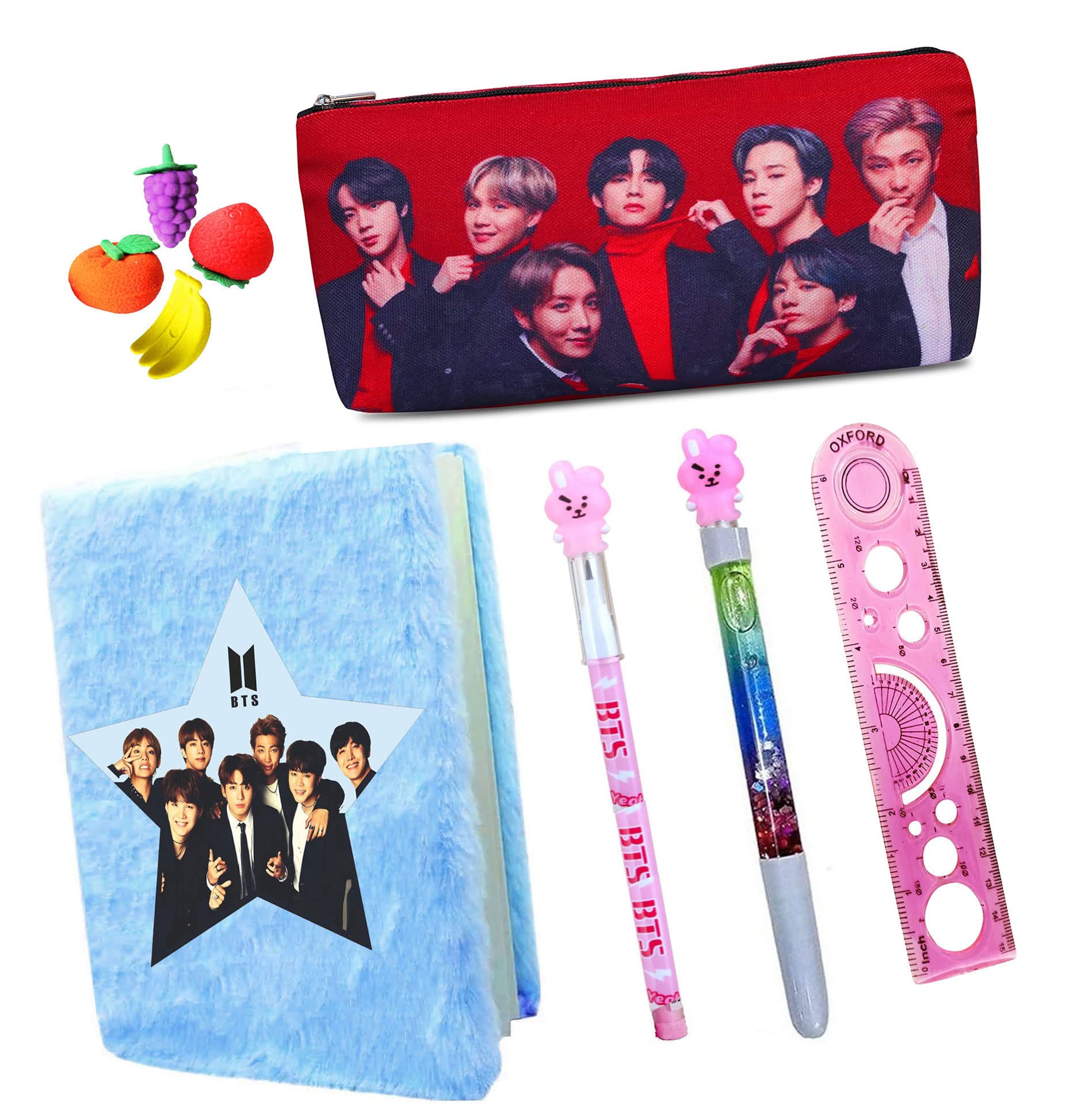 Neel® 9 Pcs BTS Team School Stationery Set for Kids 1pcs BTS Fur Diary Fur Notebook, 1 BTS Pencil Case Pencil Pouch, 1 Water Pen, 1 Pencil, 4 Eraser & 1 Scale Retur Gift Set for Kids (Red, Pink) (B0BB2BGBMY) Amazon Price History, Amazon Price Tracker