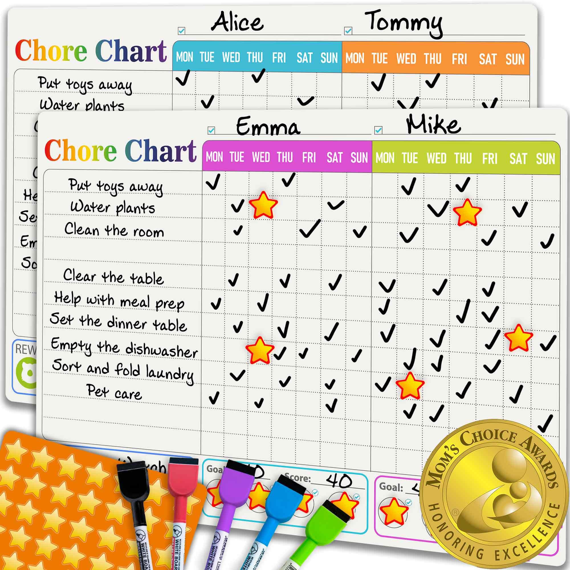 Magnetic Chore Chart for Kids Multiple Kids - Dry &amp; Erase Board for Family