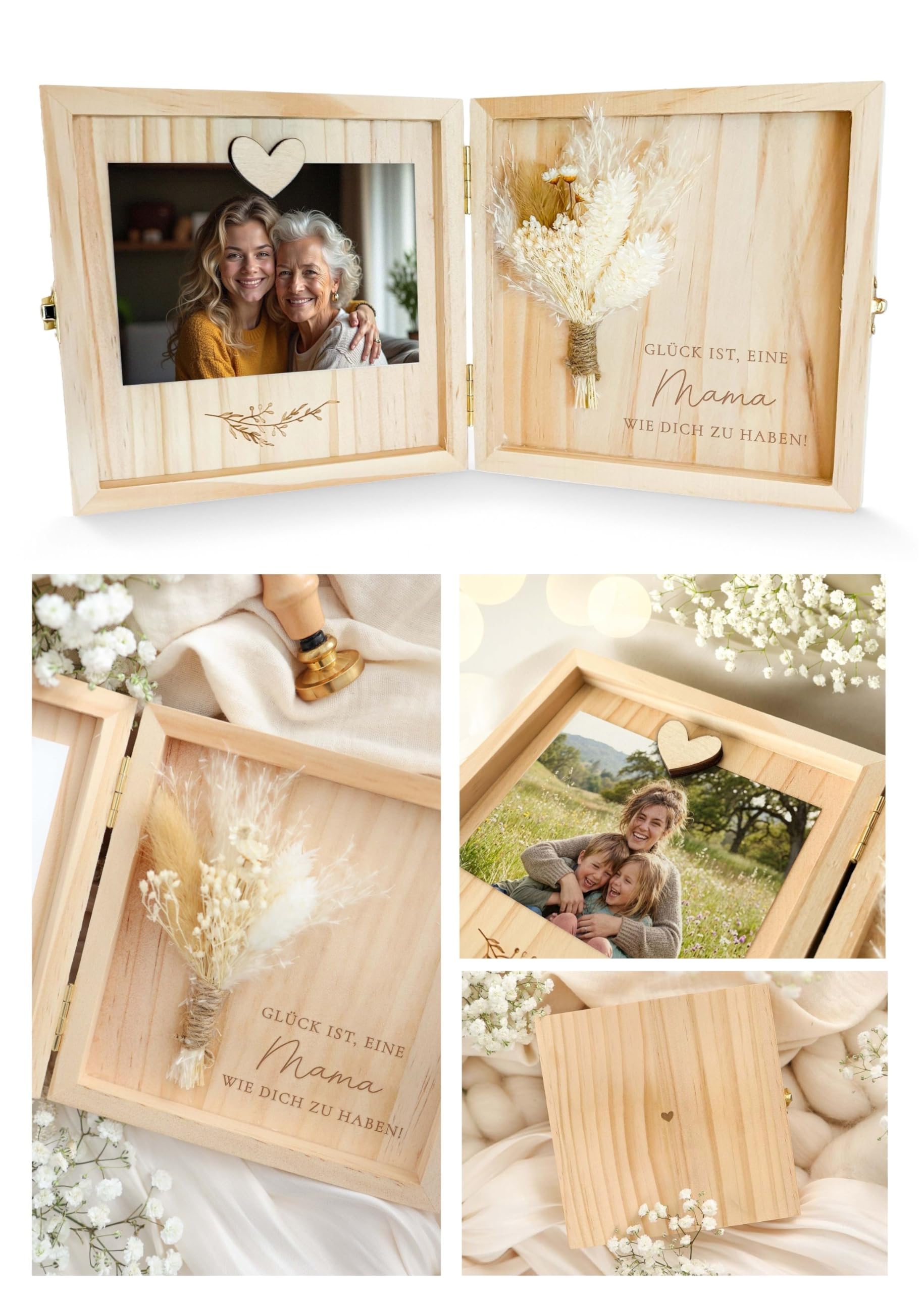 Joli Coon Mama Geschenk - Glück ist es eine Mama wie Dich zu haben Holzbox - Hochwertige Geschenk Holzbox 14 x 14 x 3 cm